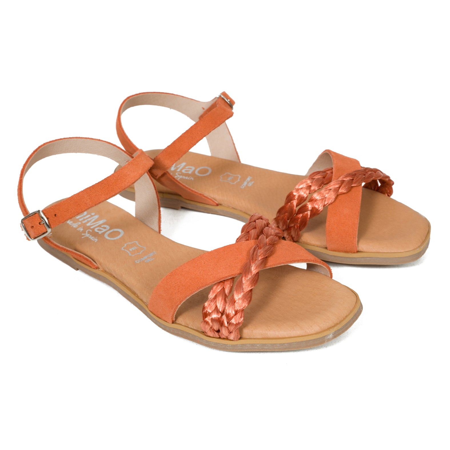 PALMERA - Sandalia plana tira rafia NARANJA