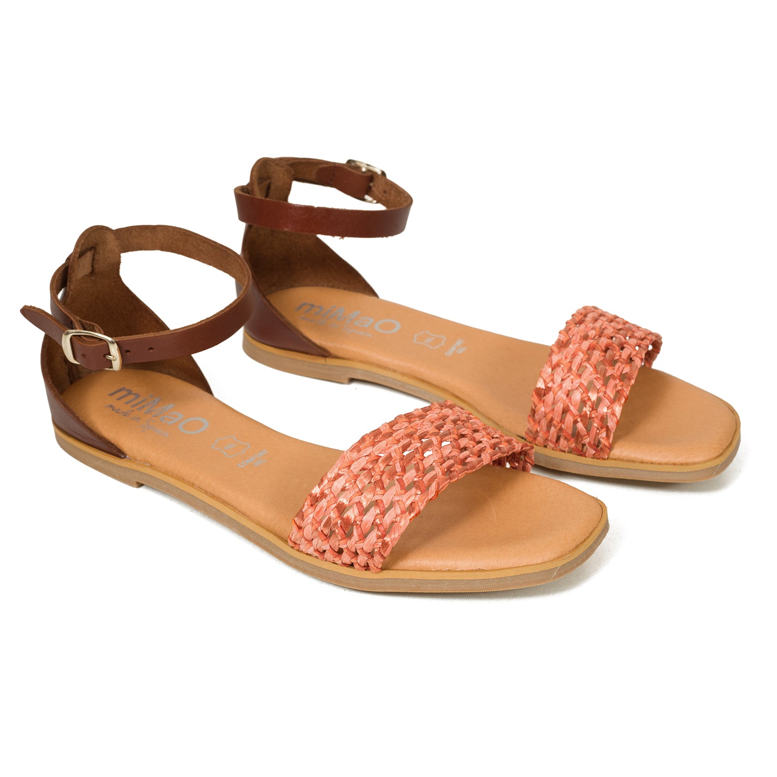 RAFIA - Sandalia plana tira rafia NARANJA