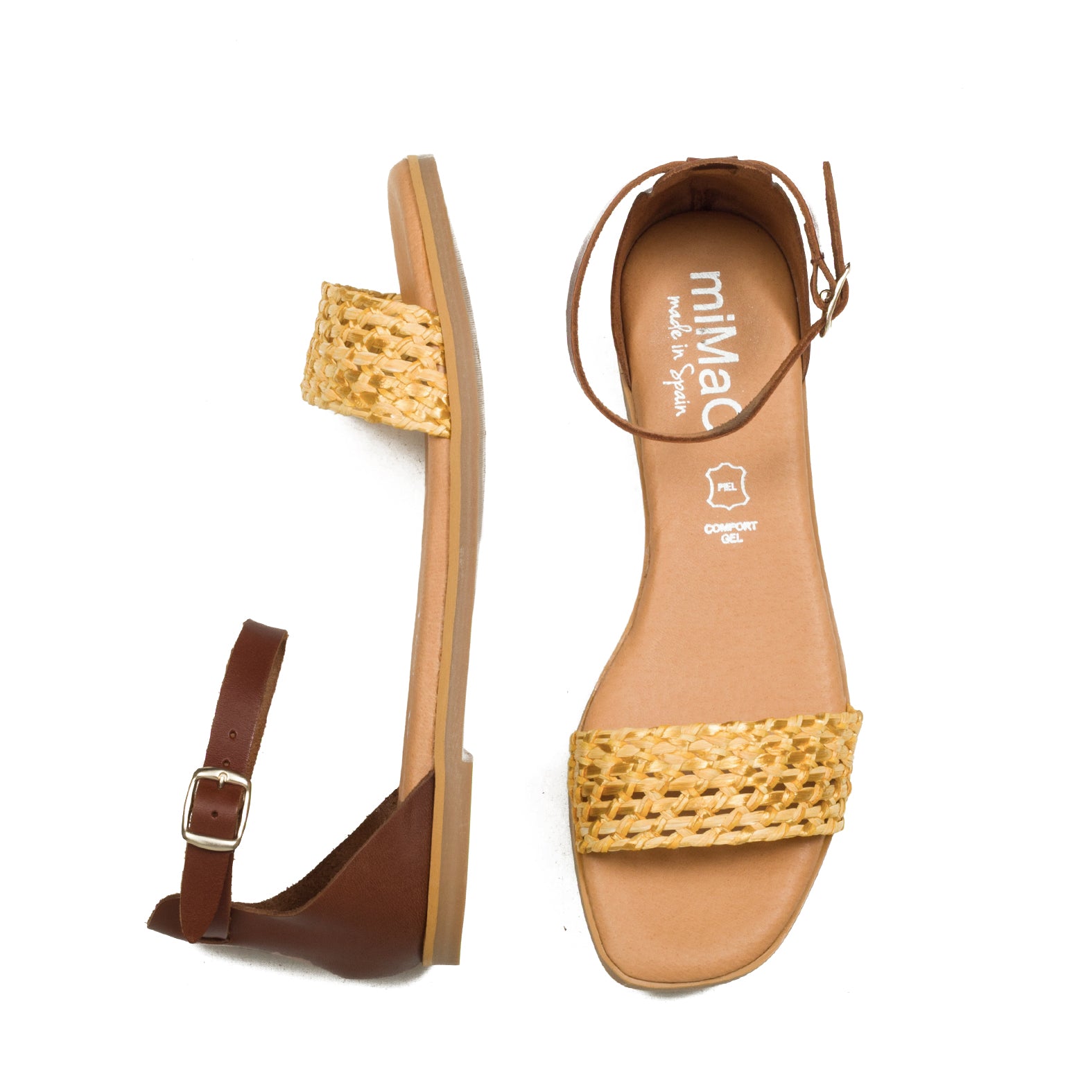 RAFIA - Sandalia plana tira rafia AMARILLA