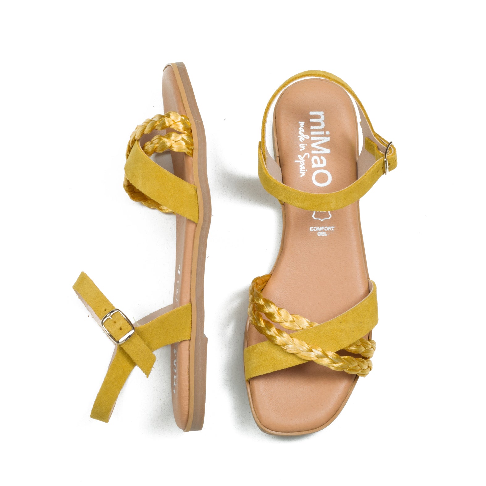 PALMERA - Sandalia plana tira rafia MOSTAZA