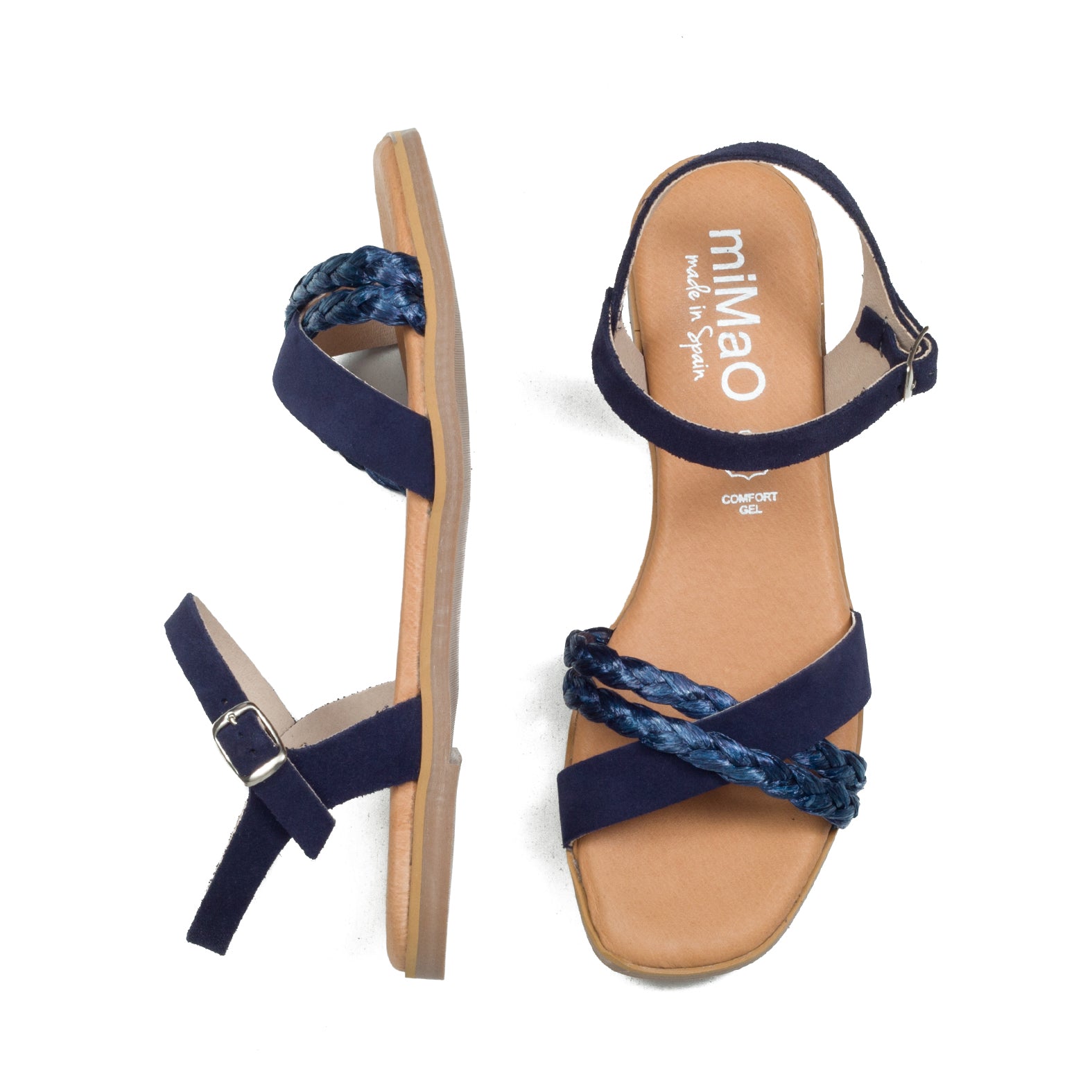 PALMERA - Sandalia plana tira rafia AZUL MARINO