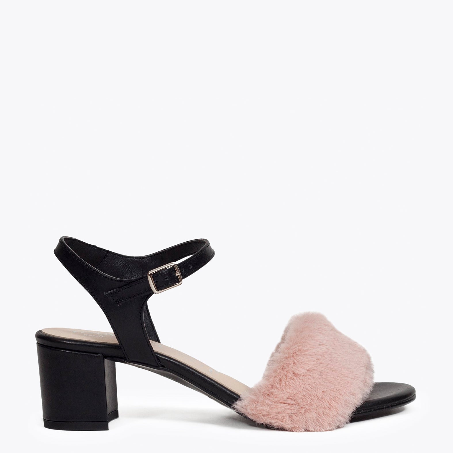 Sandalia de tacón con pelo Rosa Palo PELUCHE