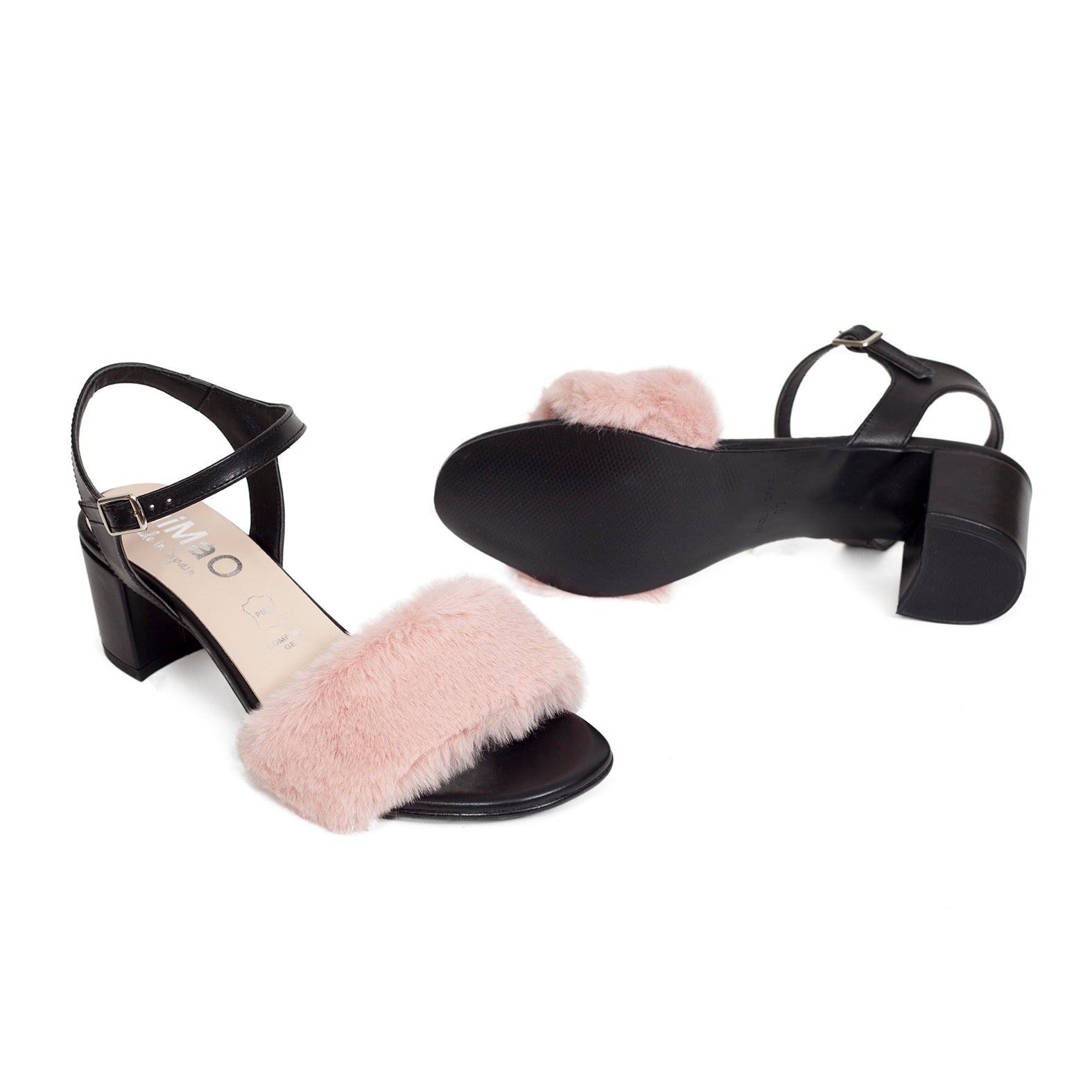Sandalia de tacón con pelo Rosa Palo PELUCHE