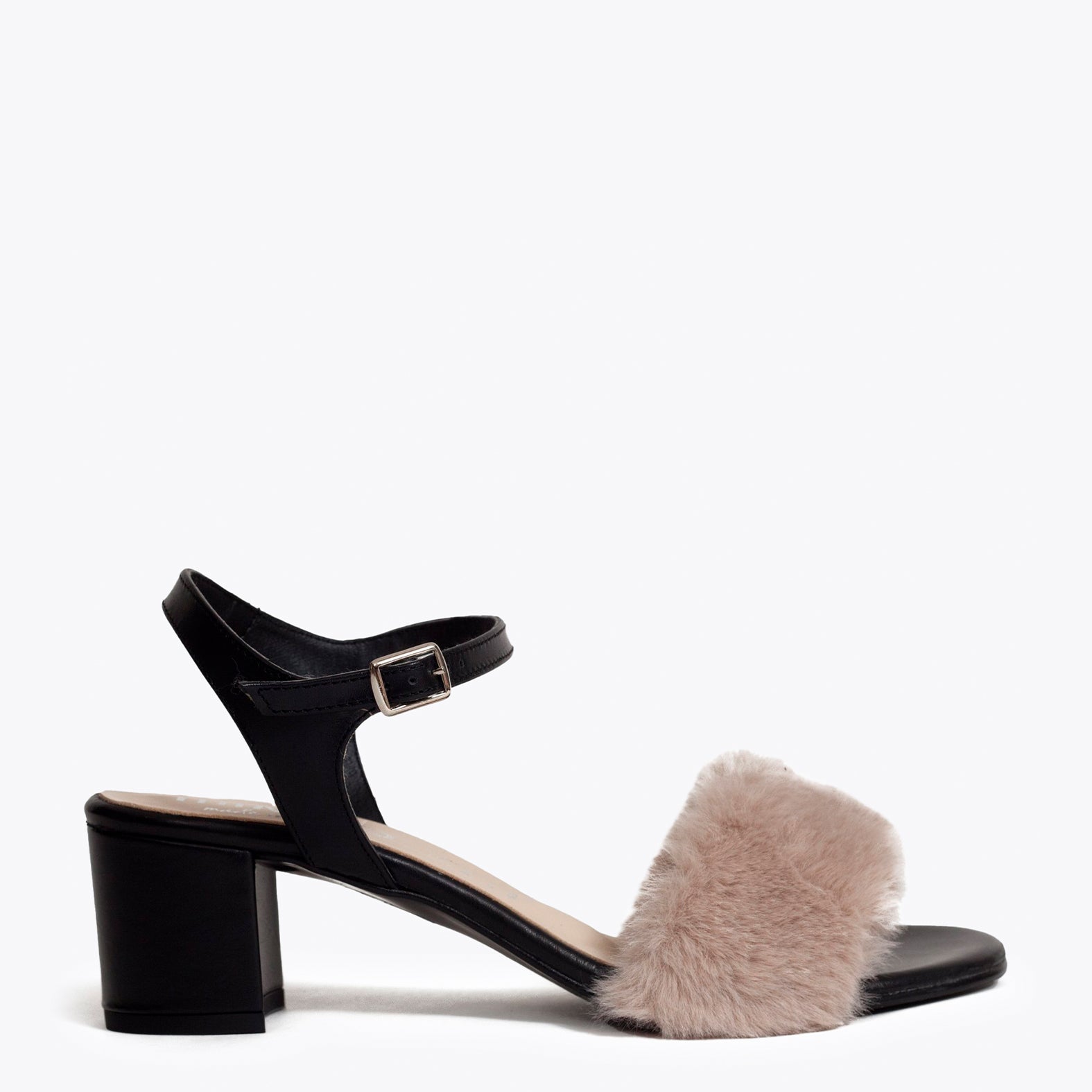 Sandalia de tacón con pelo Beige Oscuro PELUCHE