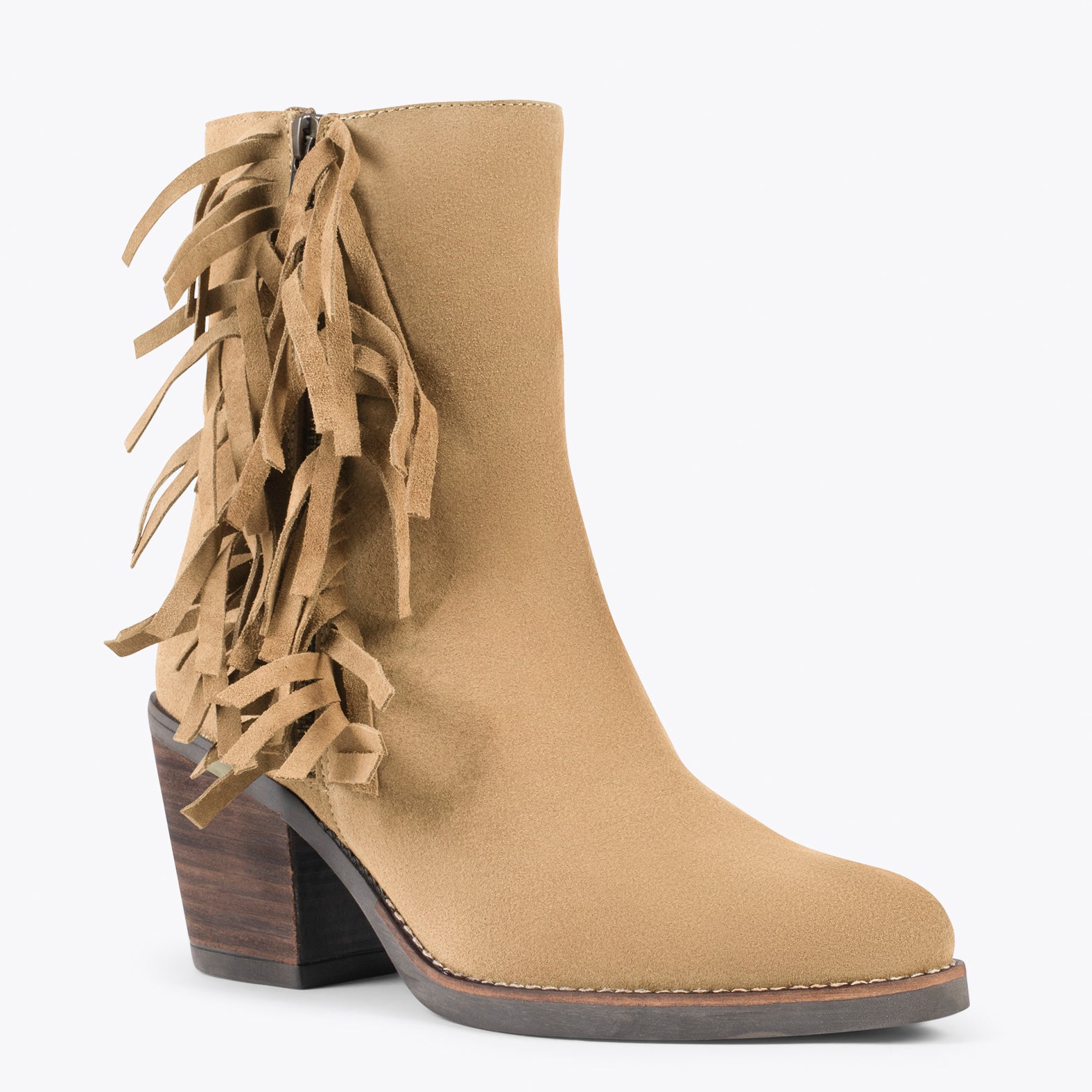 BOHO – Botines estilo cowboy con flecos BEIGE