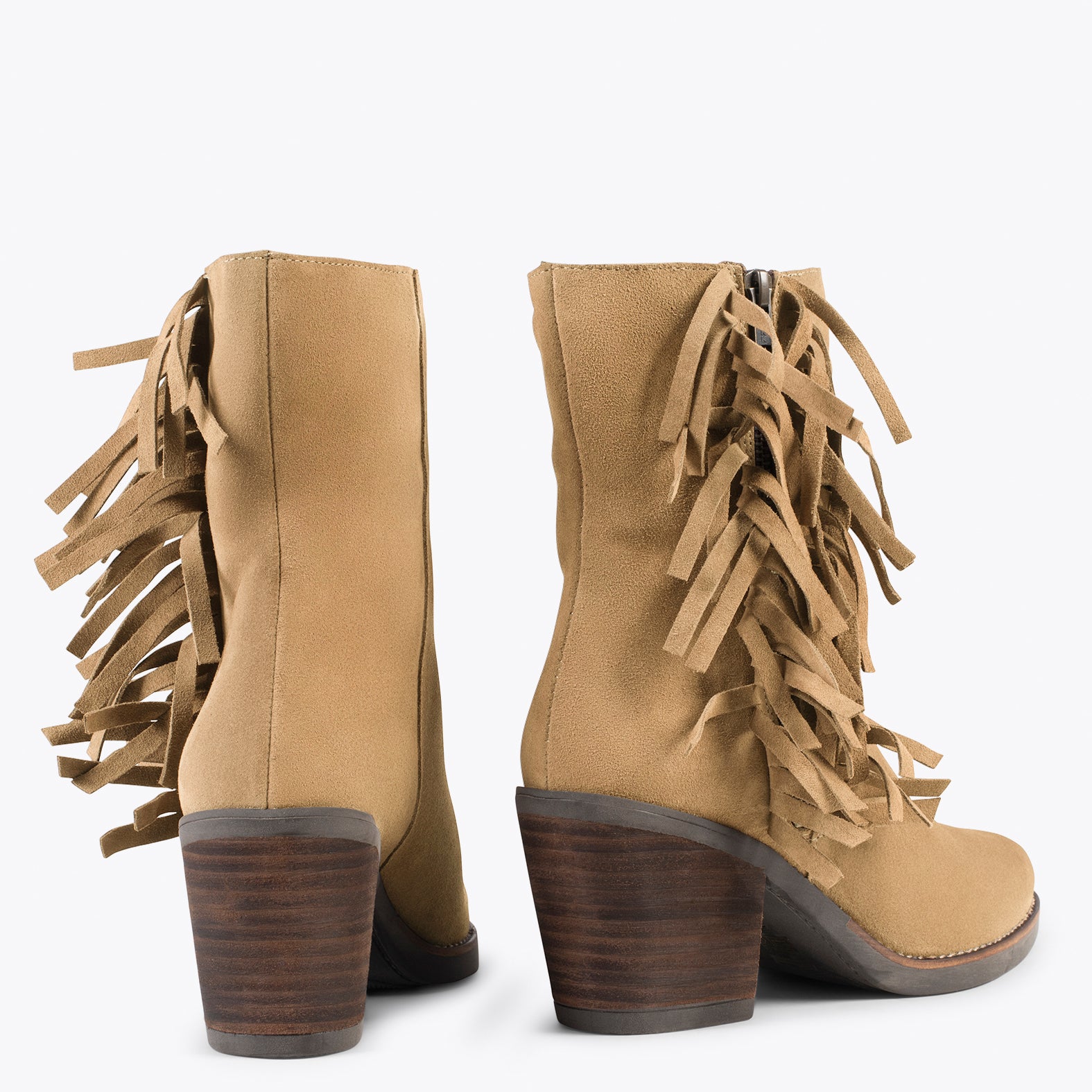 BOHO – Botines estilo cowboy con flecos BEIGE