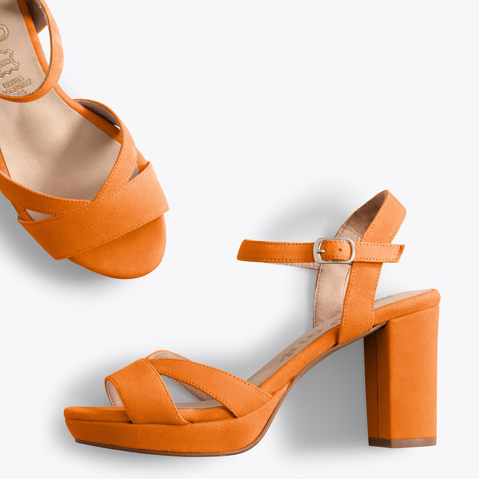 PARÍS - Sandalias con tacón ancho y plataforma NARANJAS