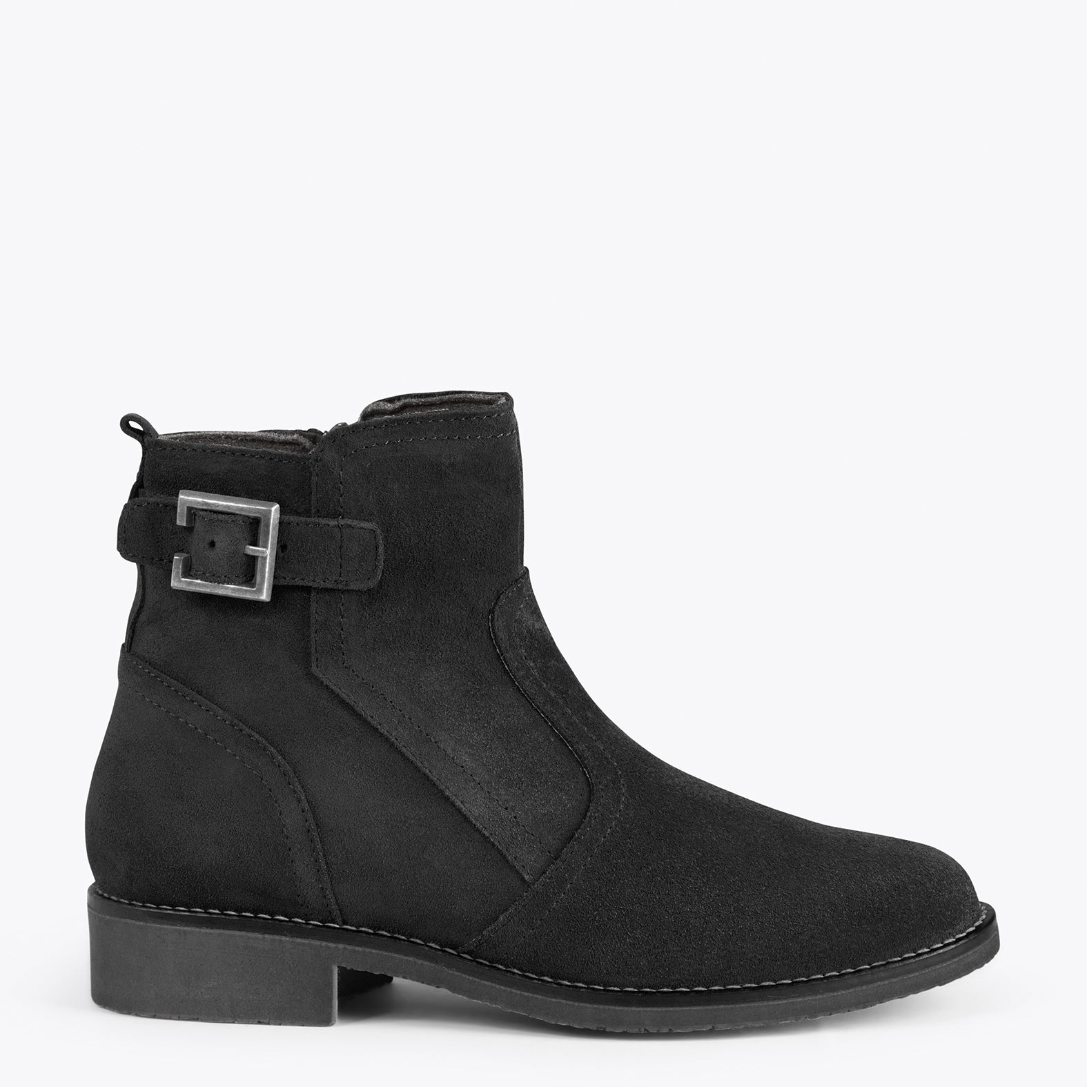 BIKER – BLACK flat booties with buckle