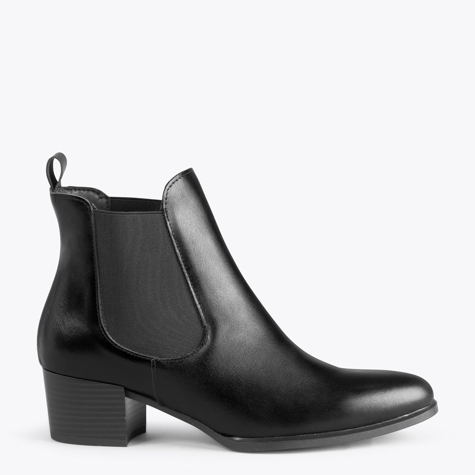 LONDON – BLACK chelsea heeled bootie