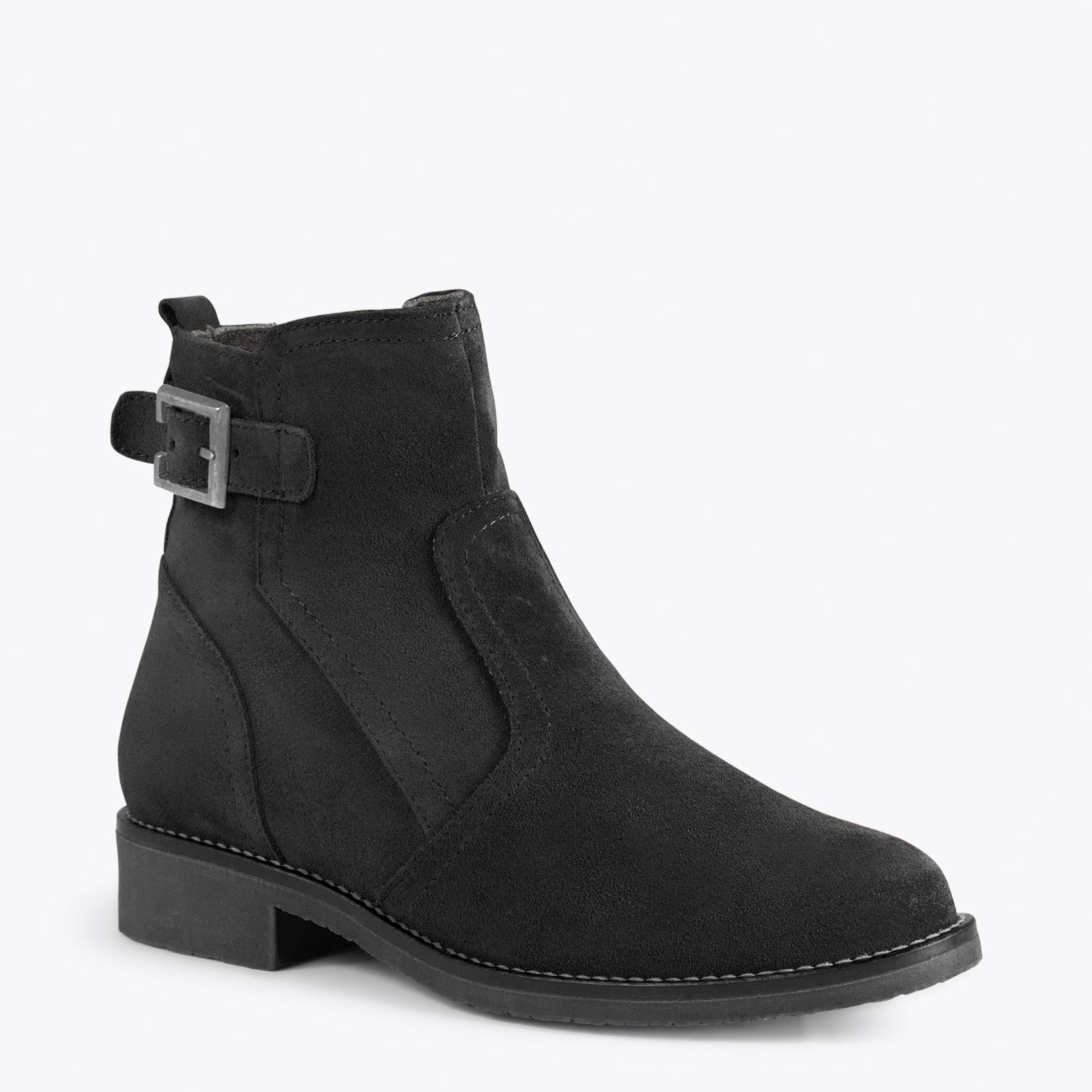 BIKER – BLACK flat booties with buckle
