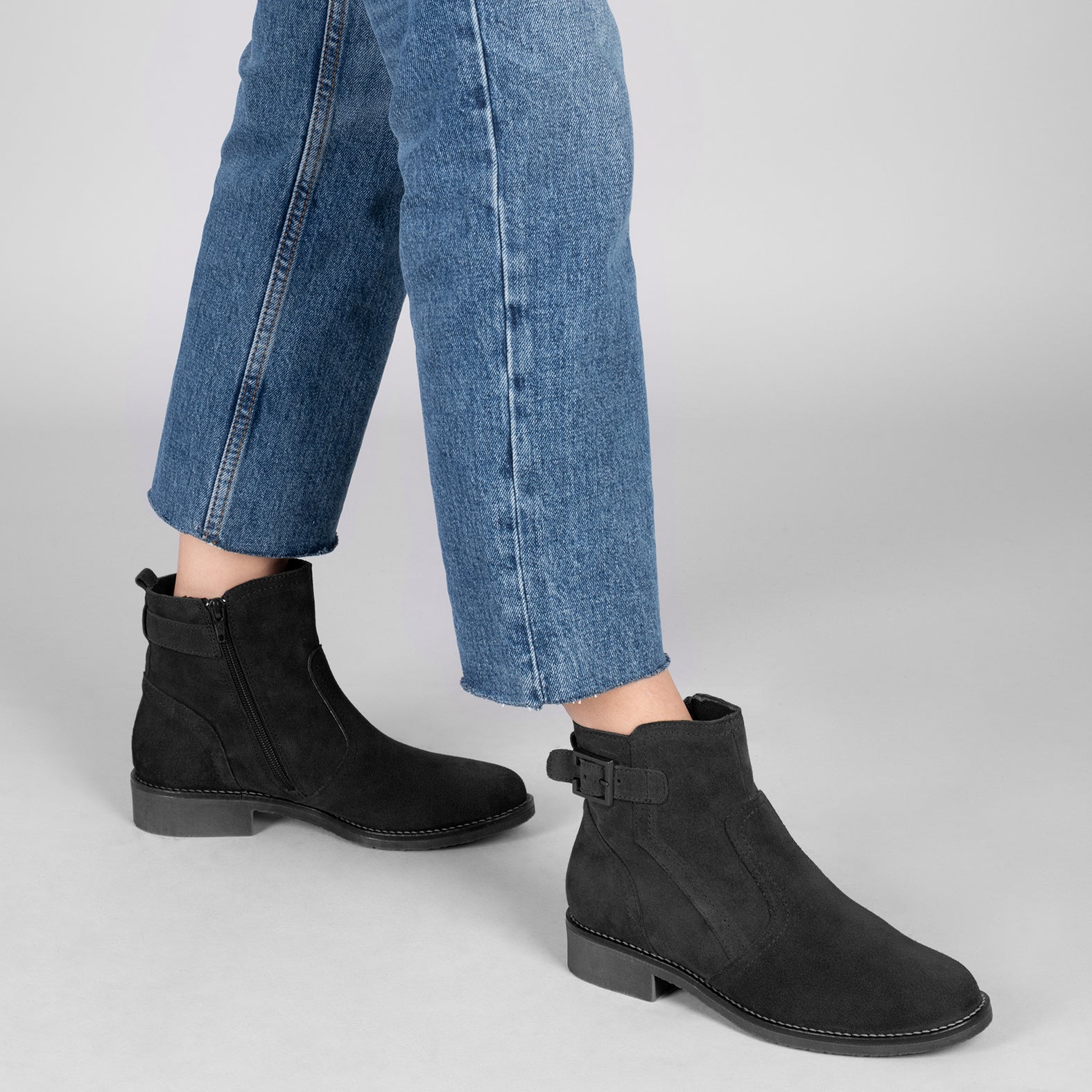 BIKER – BLACK flat booties with buckle