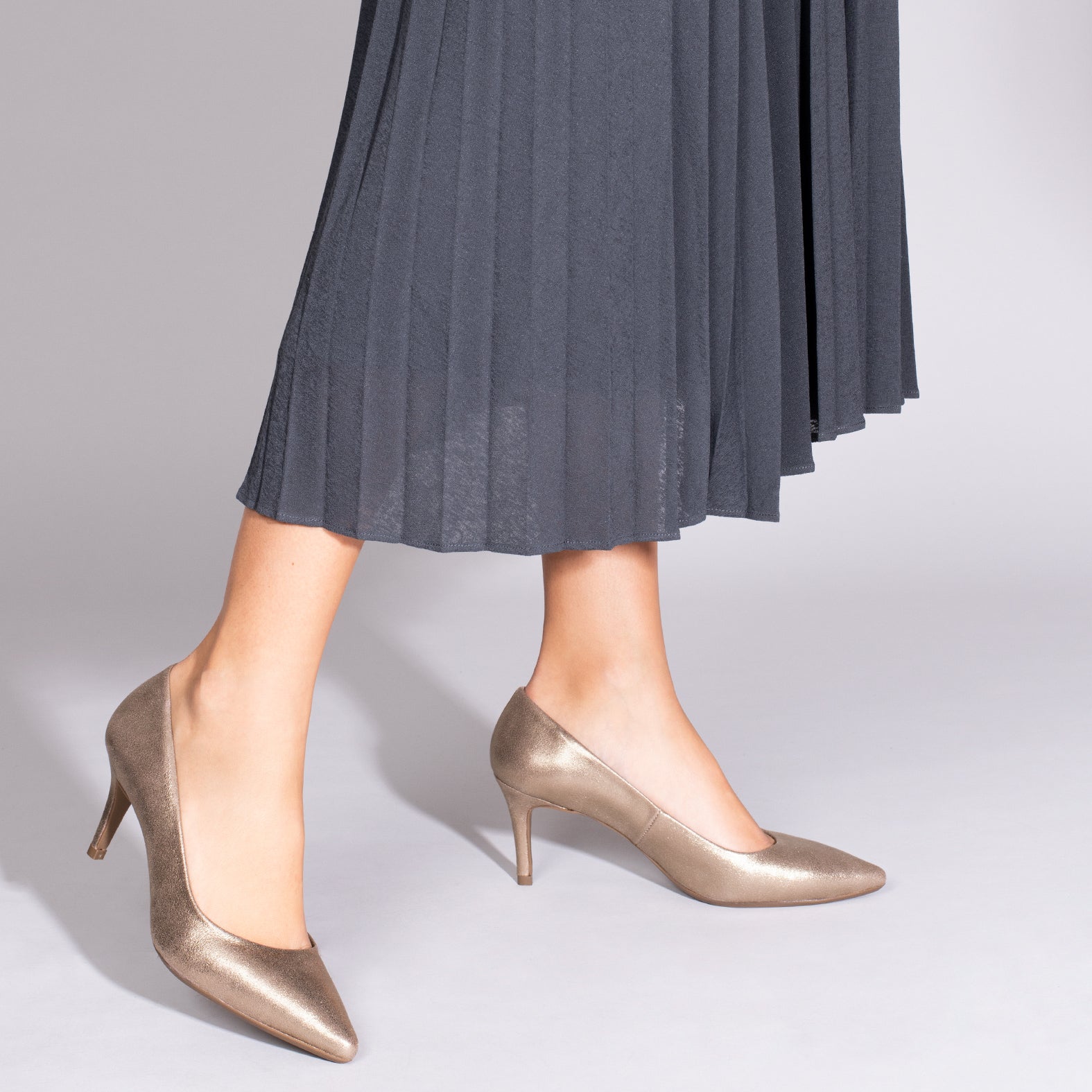 STILETTO Zapatos de piel metalizada CHAMPAGNE y tacón de aguja - miMaO ®