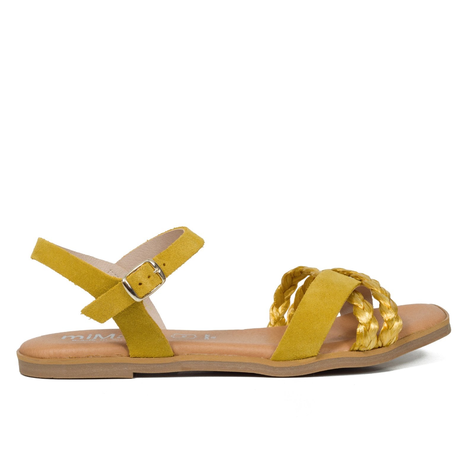 PALMERA - Sandalia plana tira rafia MOSTAZA