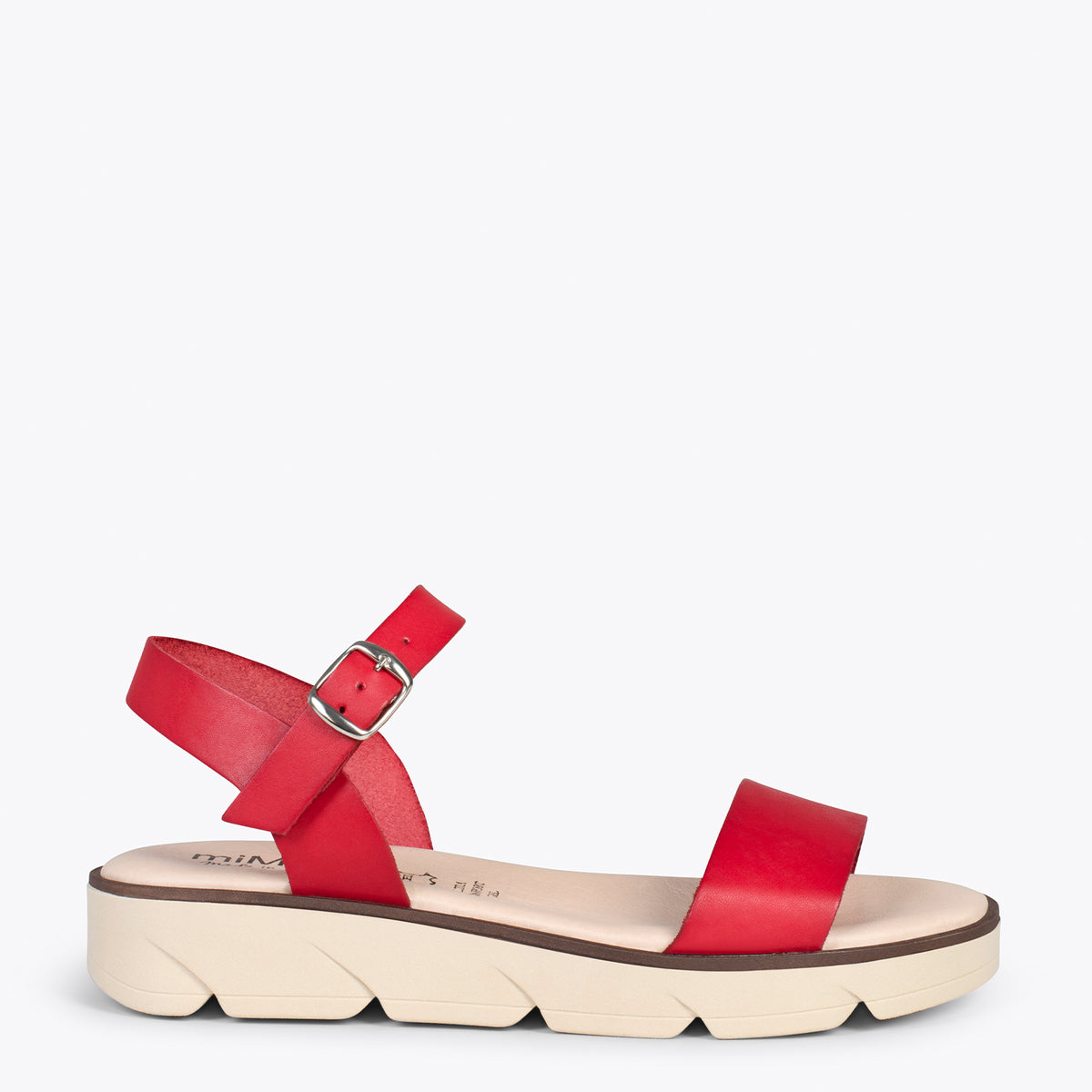 RIVER – RED leather flat sandals with wedge
