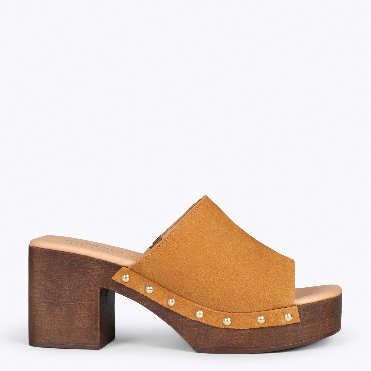 HOLIDAY – BROWN mules with heel and platform