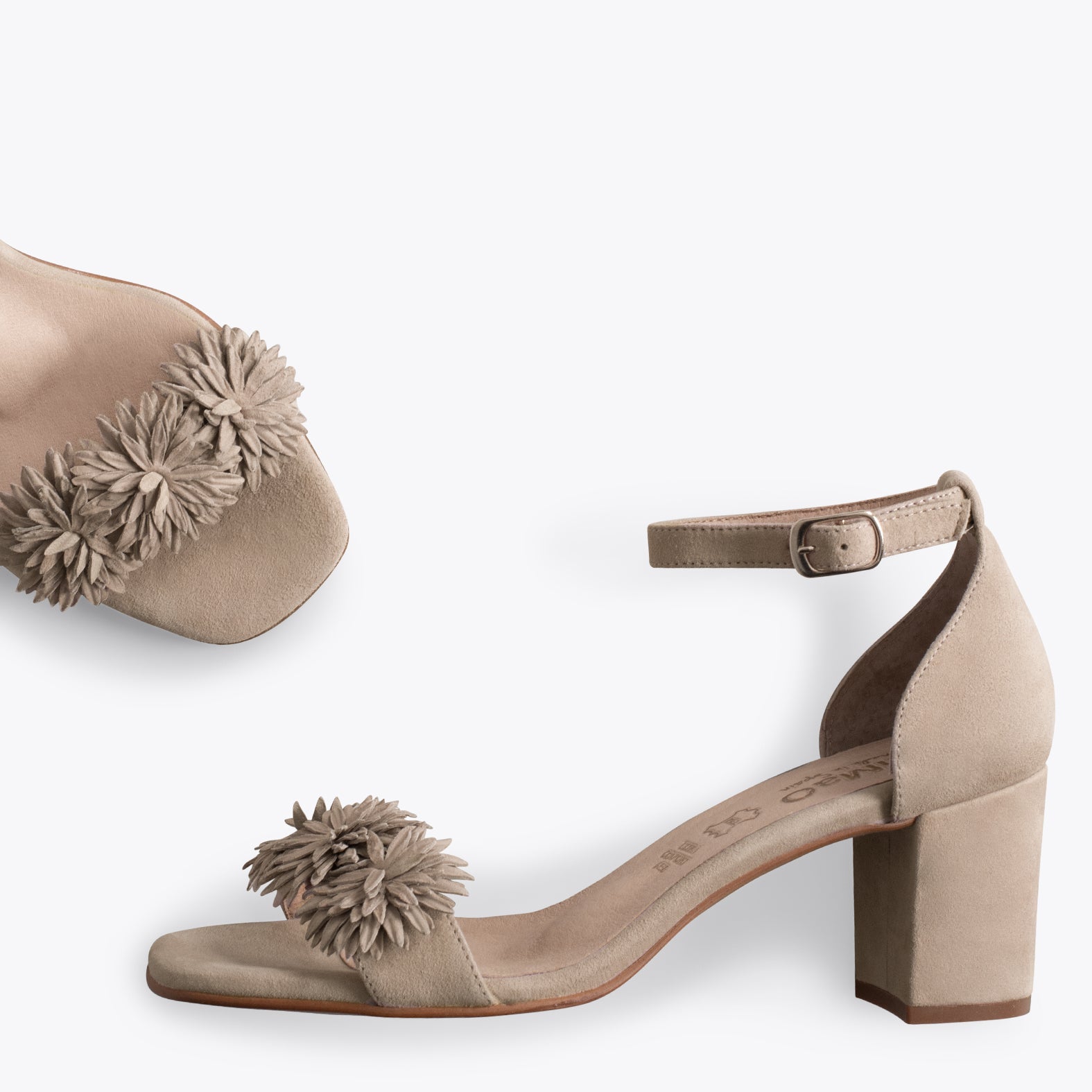 ZINNIA - Sandales de soirée avec fleurs CHAMEAU
