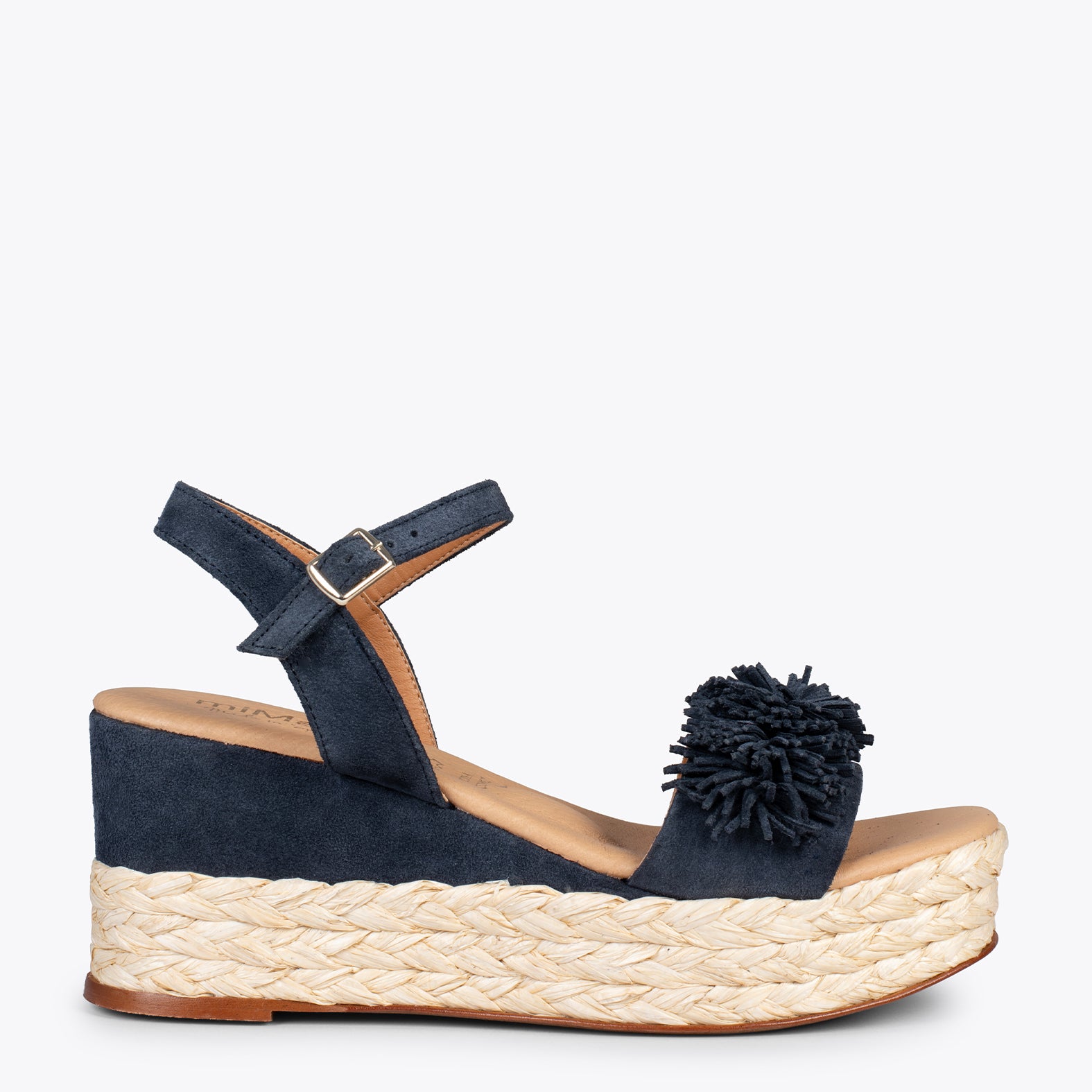 FLOWER NAVY raffia and suede flatforms miMaO