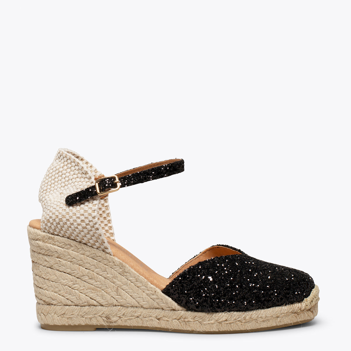 NERJA STAR – BLACK glitter espadrille wedge