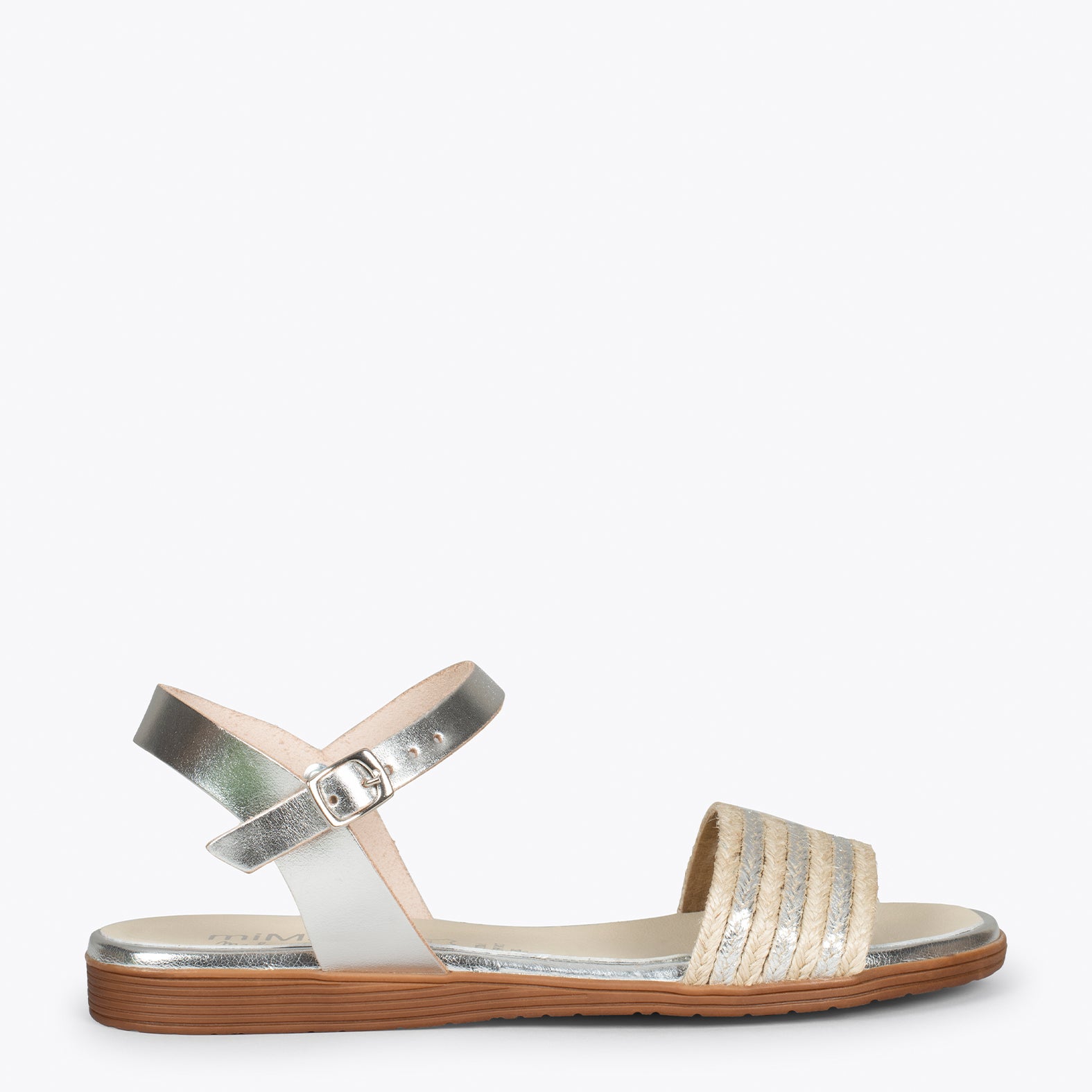 CERES . Sandalias planas metalizadas PLATA