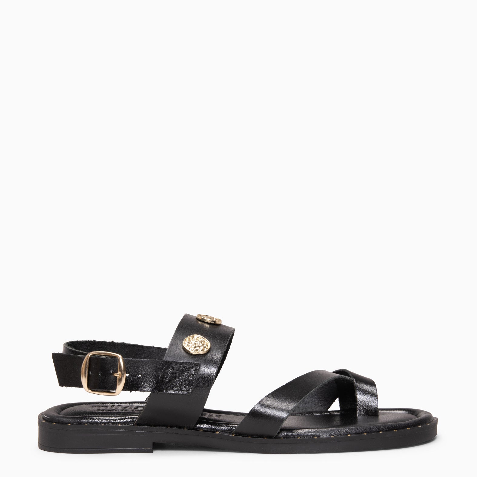 SERA - BLACK Flat leather sandals