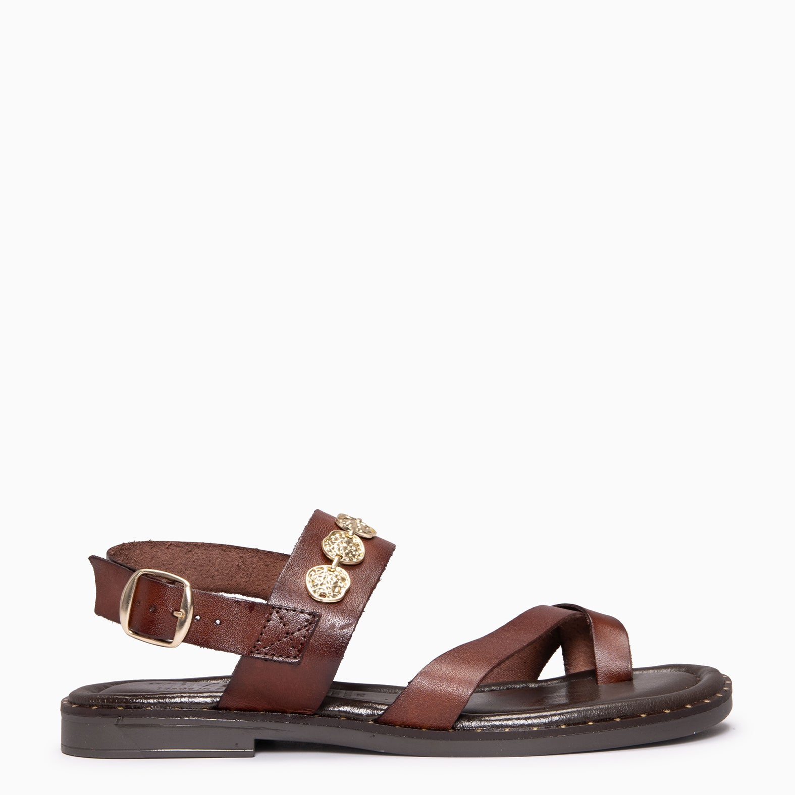HERA - Sandalias planas de piel MARRON