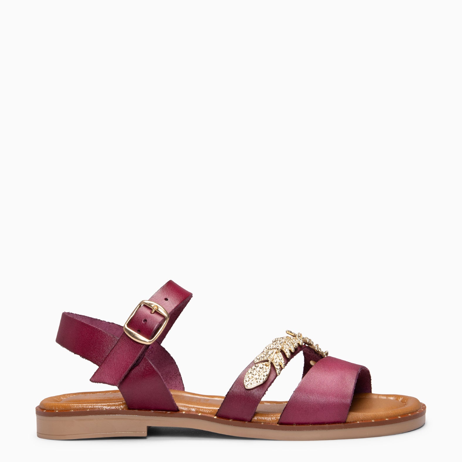 THEMIS - Sandalias planas de piel VINO