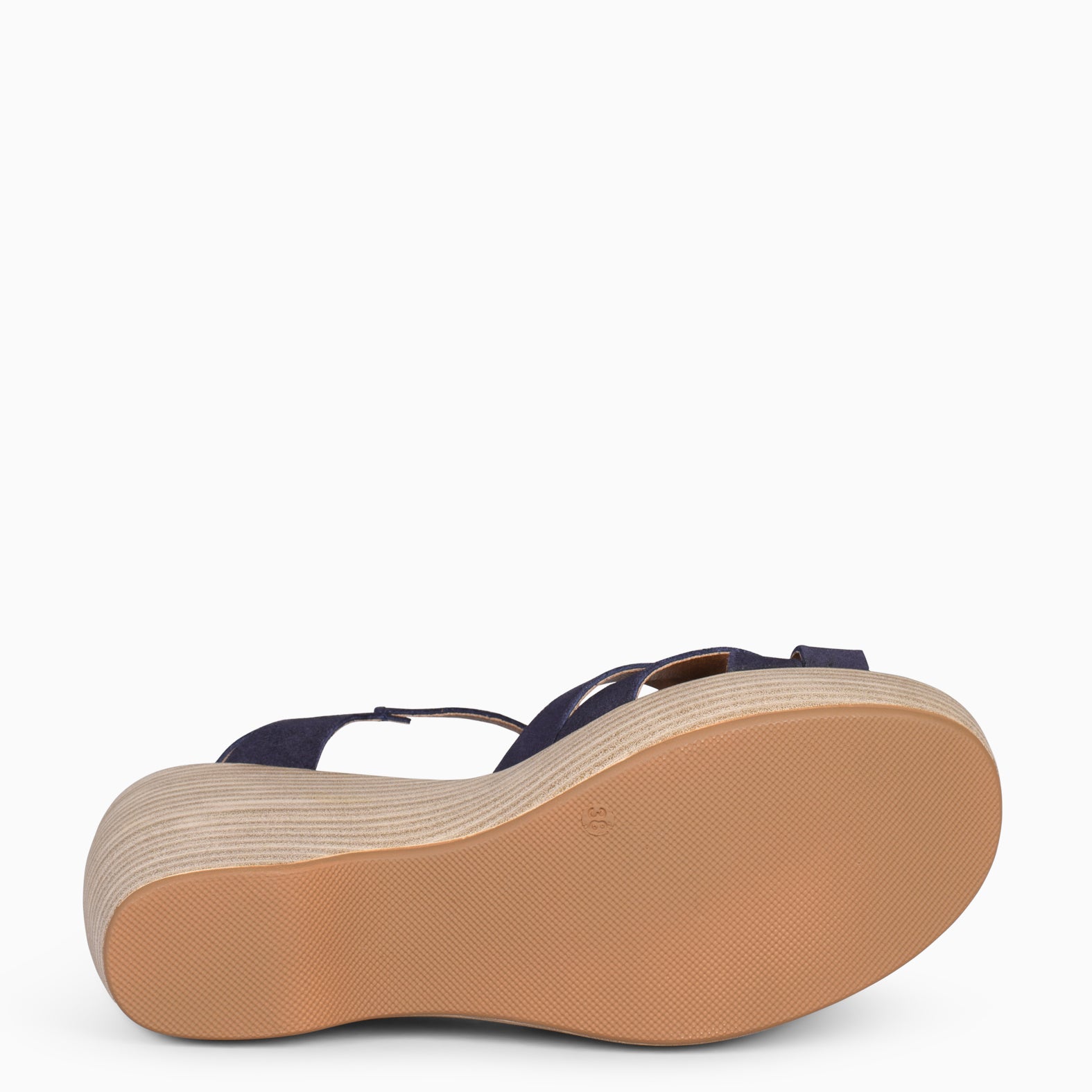 MALIBU – Sandales compensées imitation bois BLEU MARINE