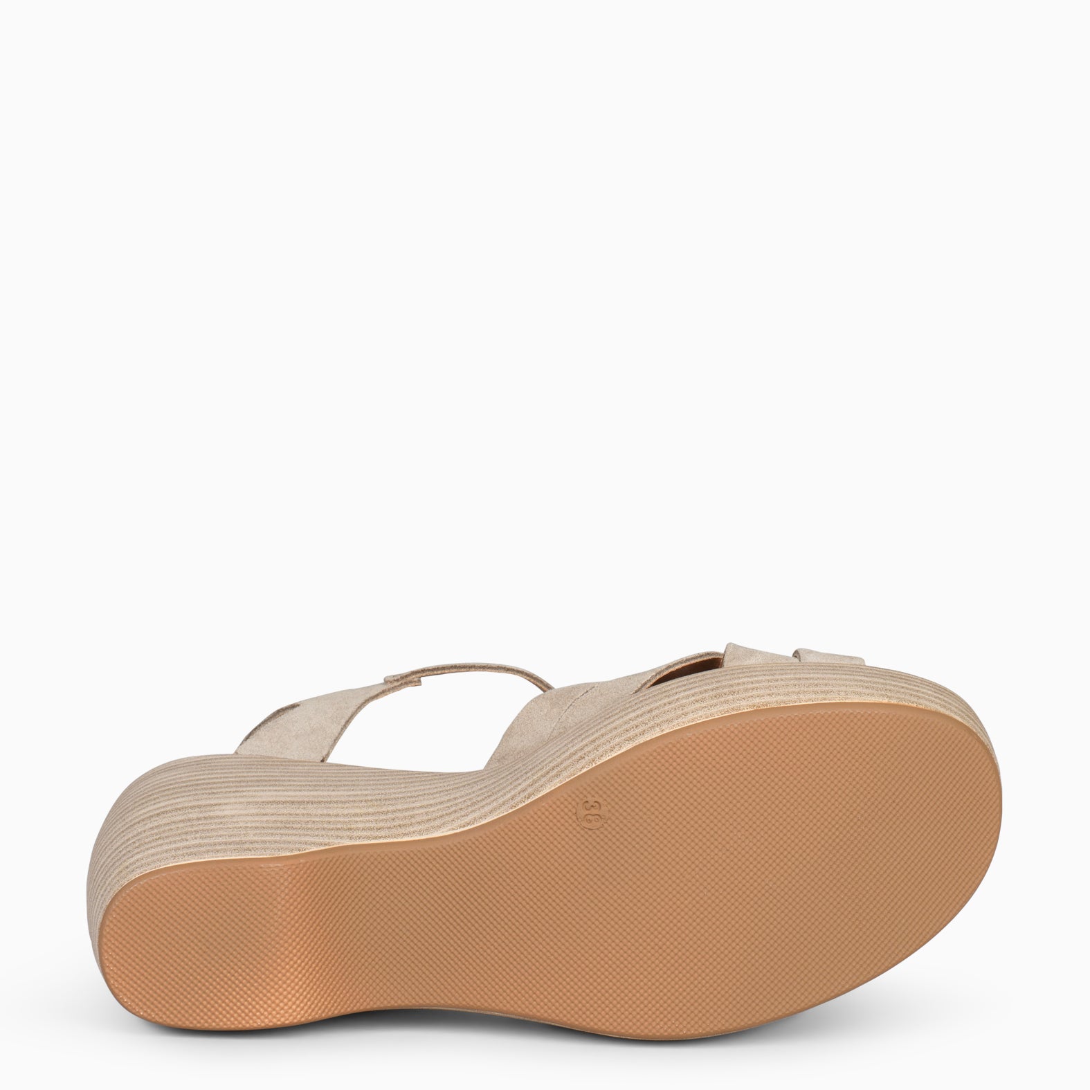 MALIBU – Sandales compensées imitation bois TAUPE