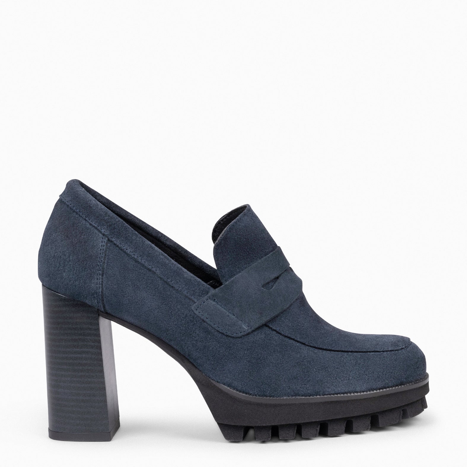 TREND – BLUE high heel moccasins with platform 