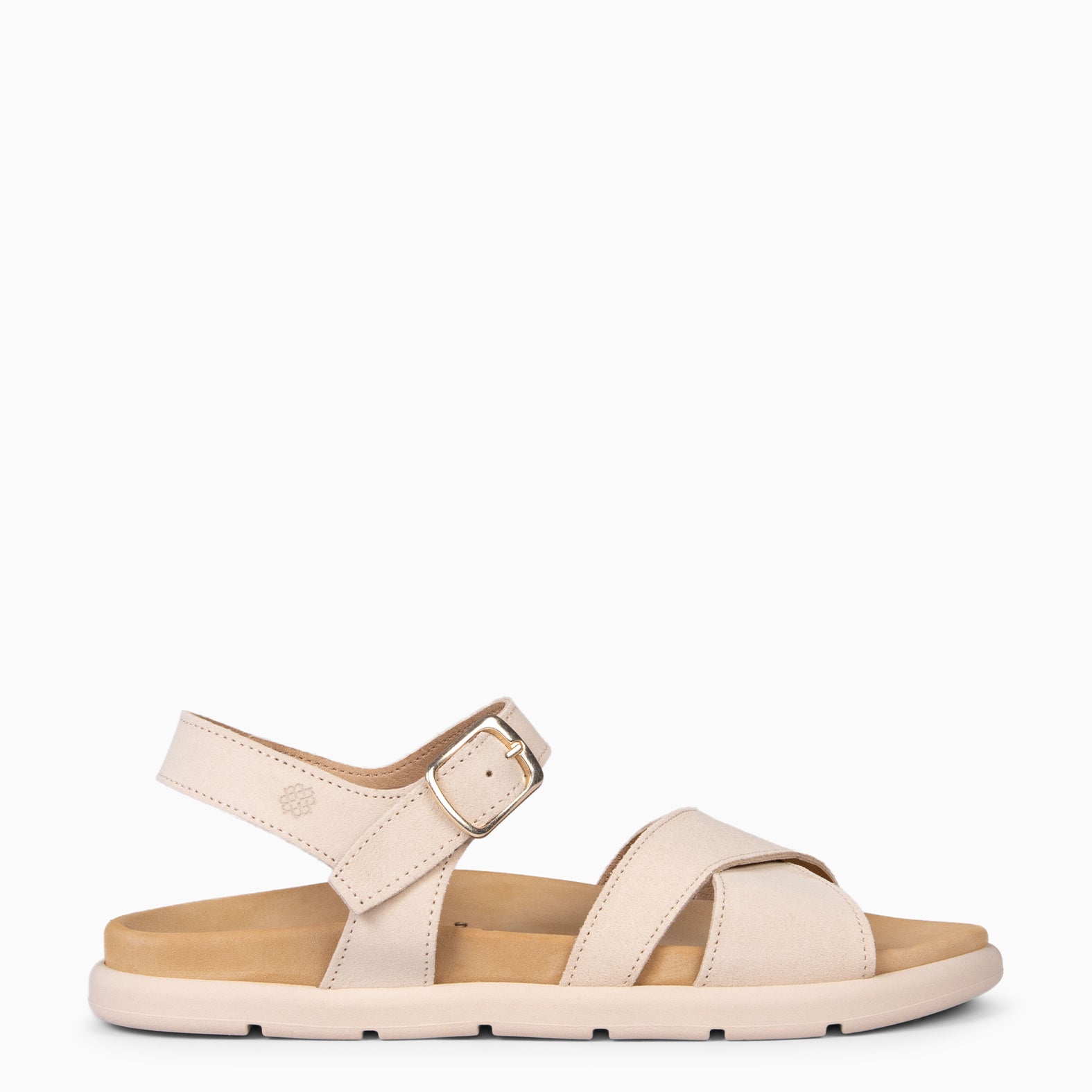 BRISA - Sandales claquettes pieds larges en daim BEIGE