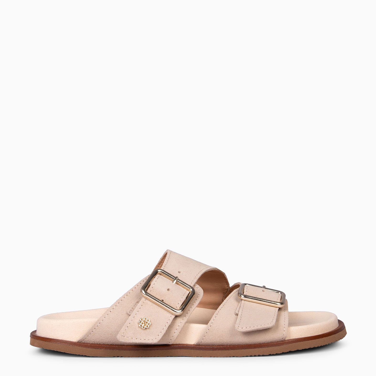 FRIDA - Suede slide sandals BEIGE