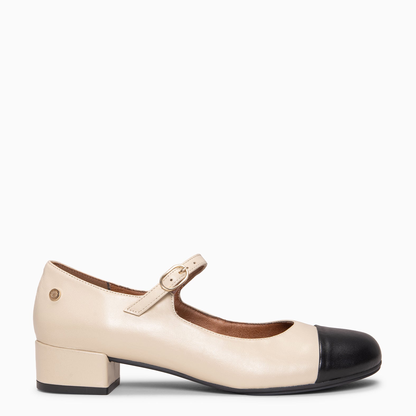 FLORA - BEIGE Mary Jane with bicolor leather heel