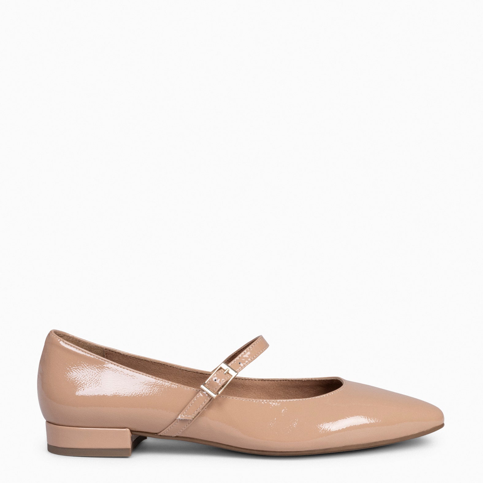 MARY JANE - NUDE Flat patent leather shoes with buckle