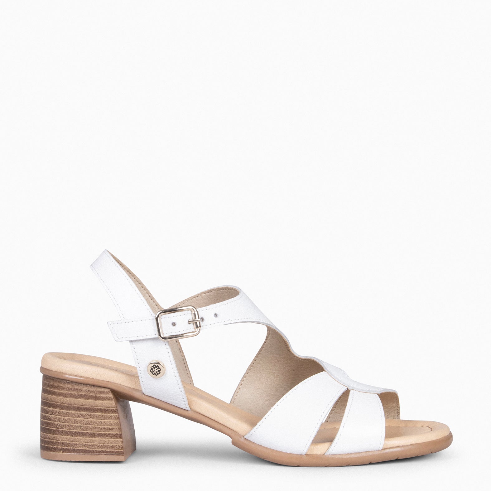 ESTRELLA – WHITE wide-heeled sandals