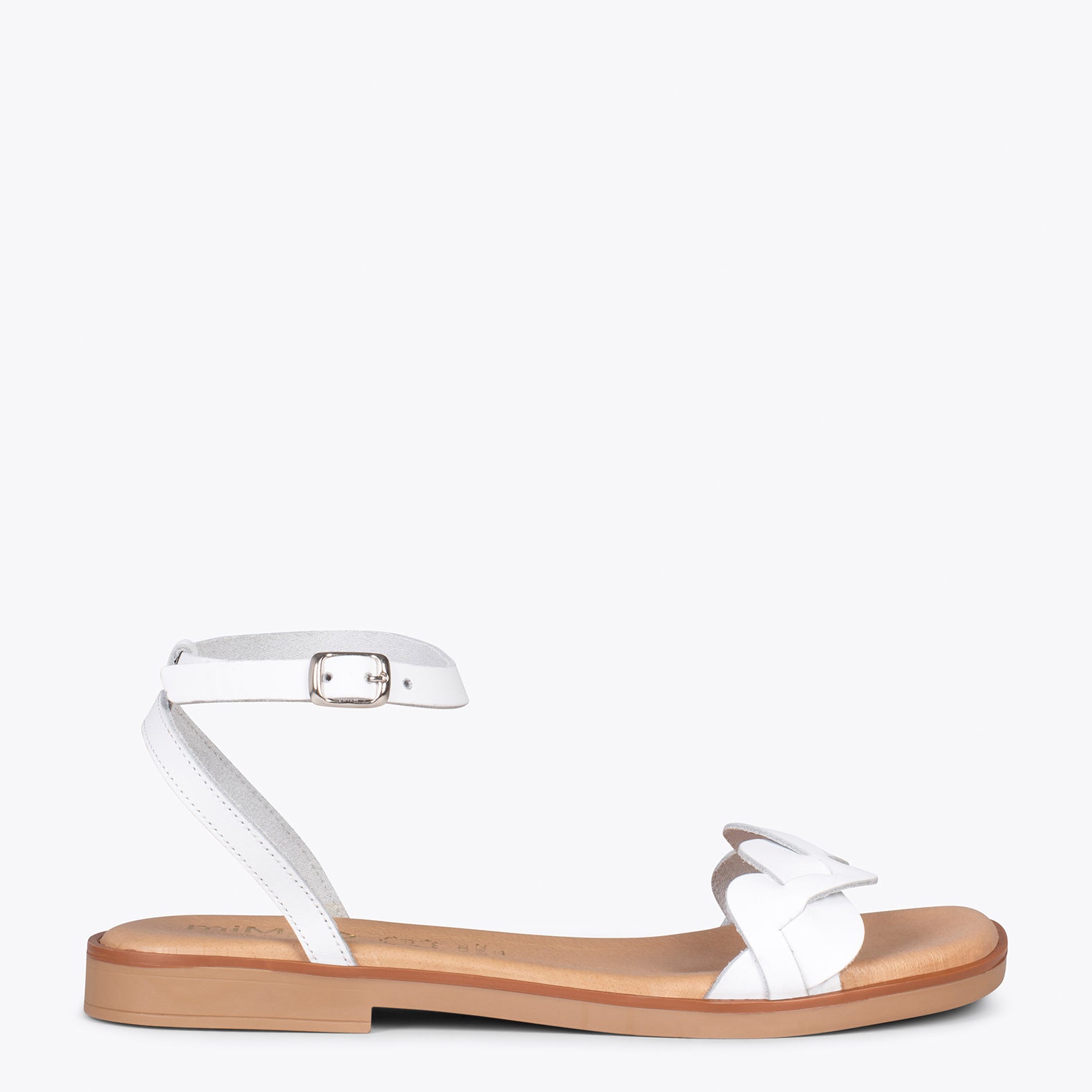 ARECA – WHITE flat sandal with braided upper