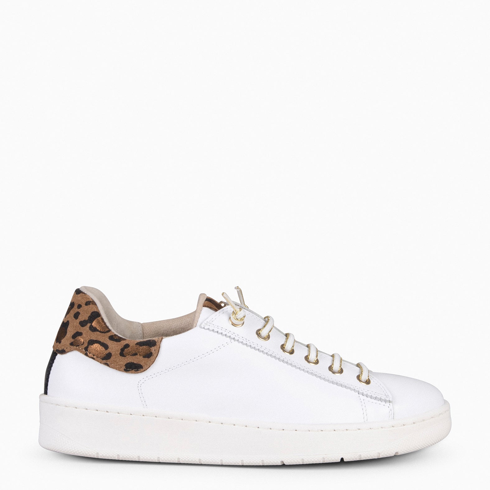NANTES  - WHITE & LEOPARD SNEAKER WITH ELASTIC LACES