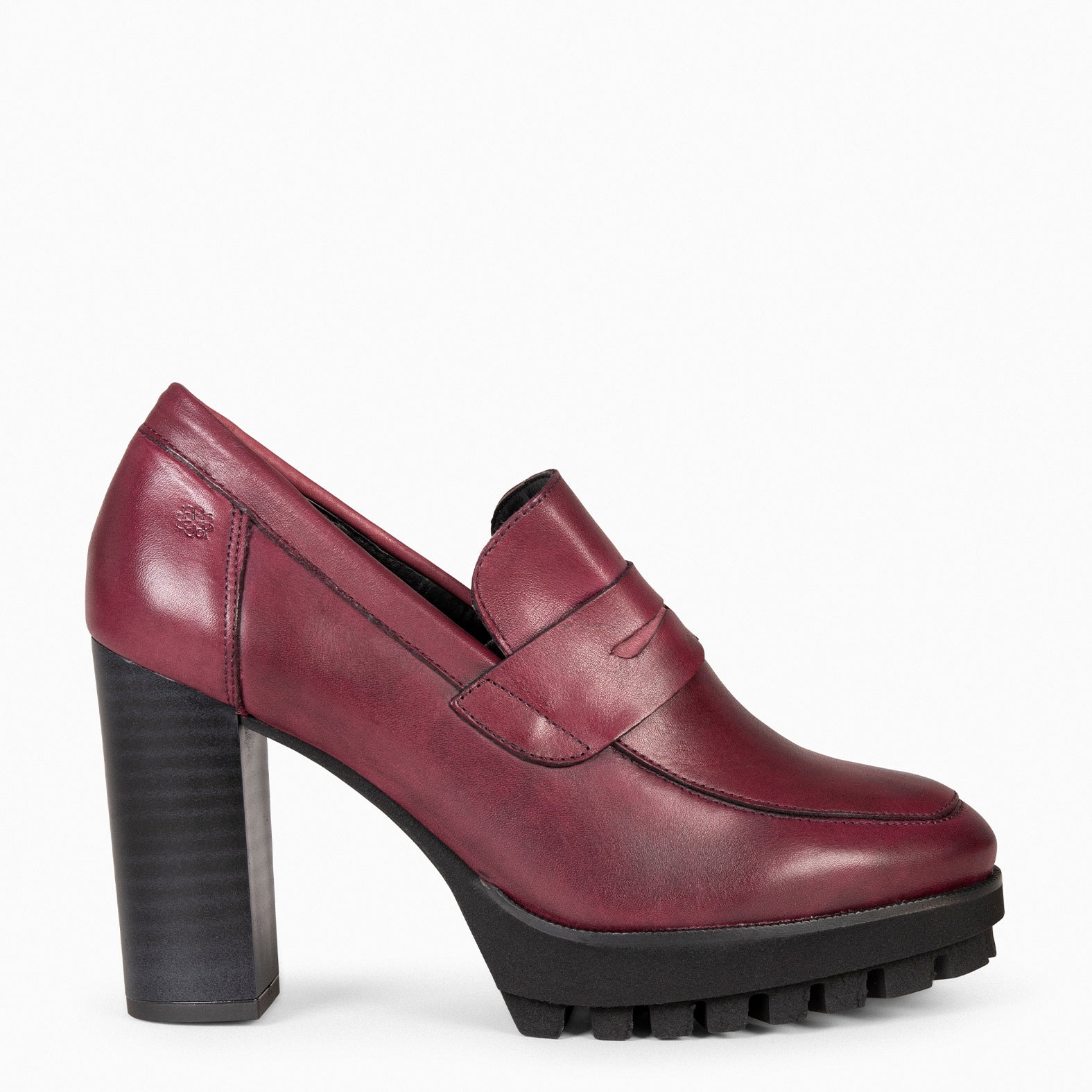 TREND – Mocassin à talon haut en cuir BORDEAUX