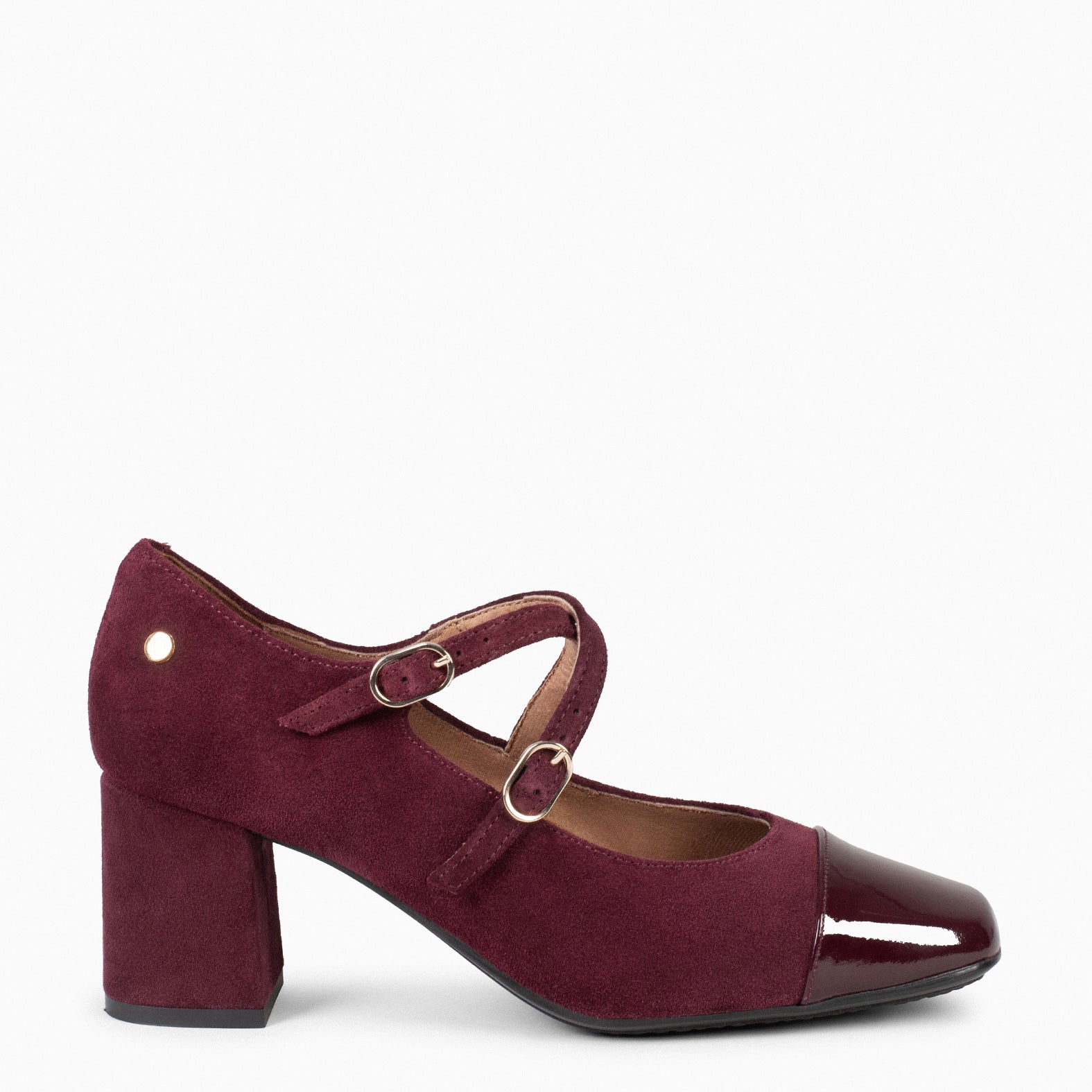 LIDIA – Chaussures en daim et cuir à double boucles BORDEAUX