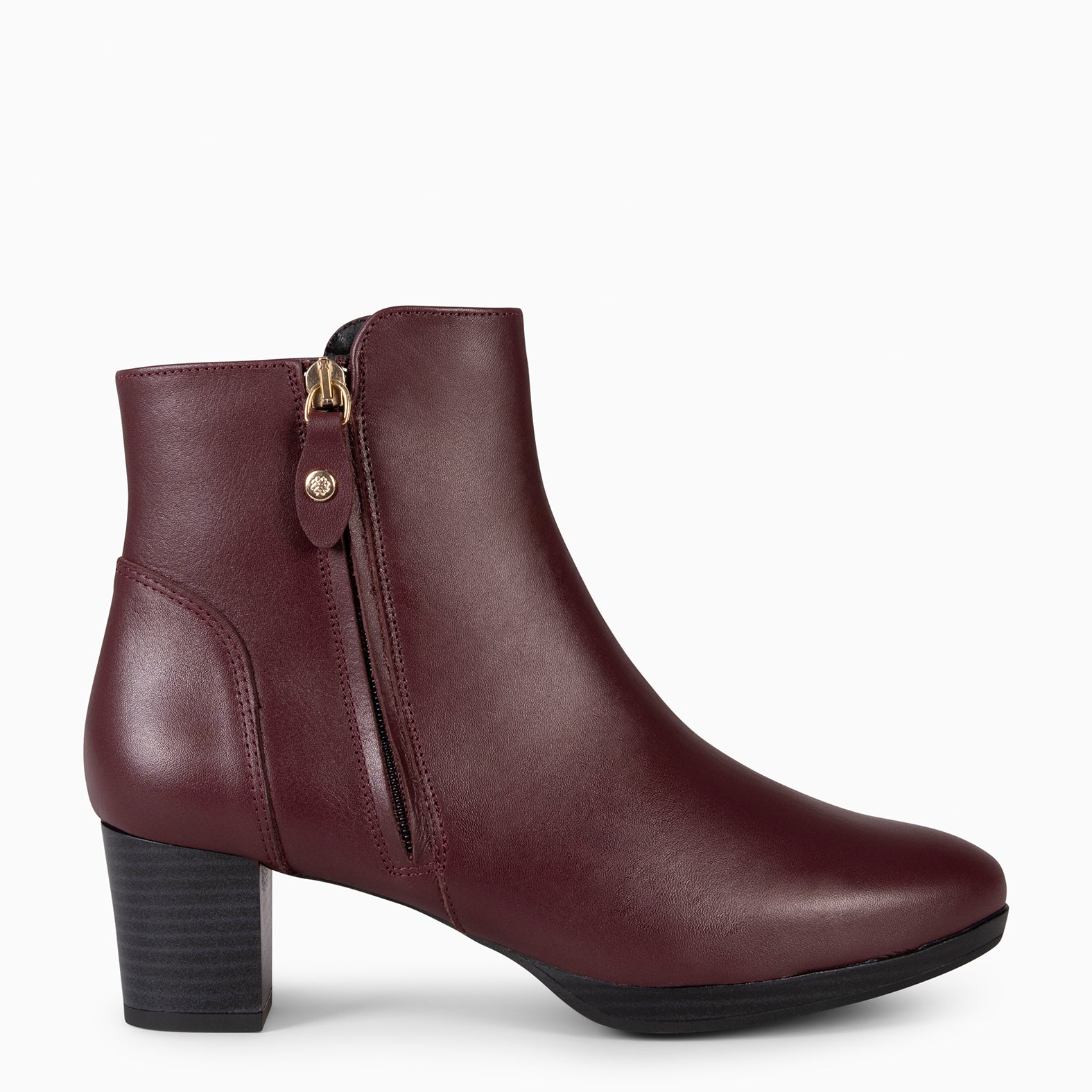 ALSACIA – Bottines à talon moyen en cuir BORDEAUX