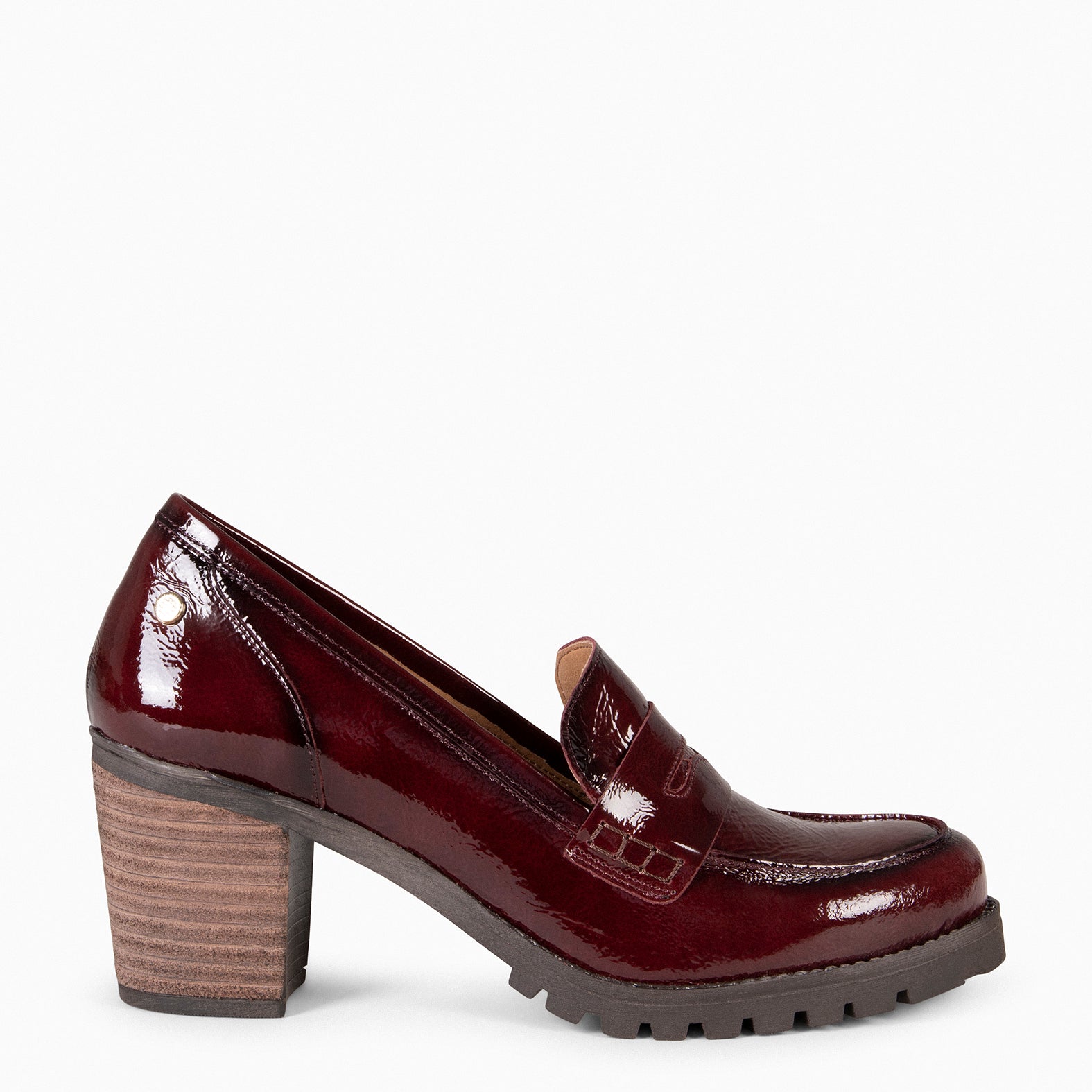 TREND S - Mocassin à talon en cuir vernis BORDEAUX