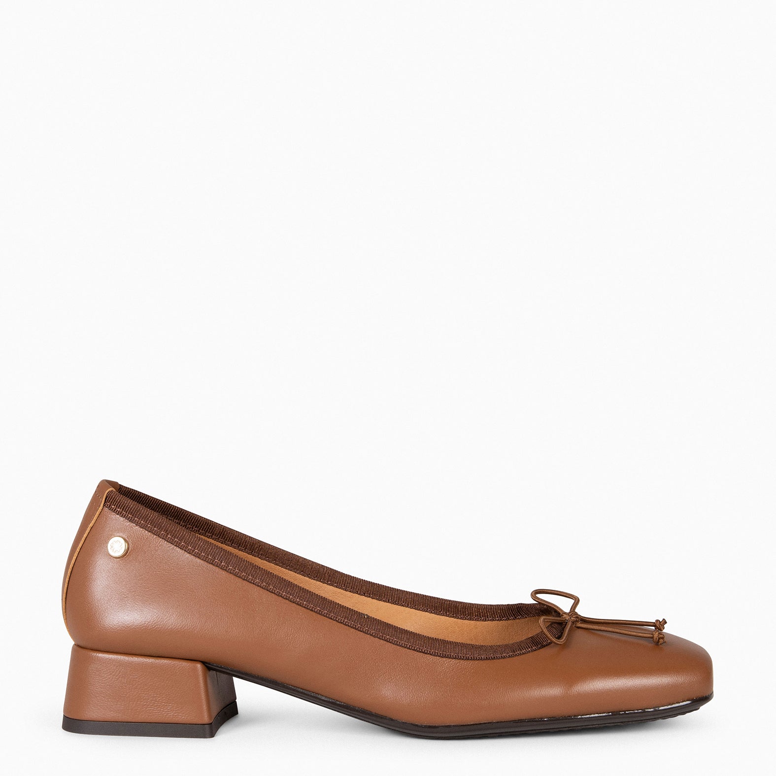 YVONNE – CAMEL Ballerina with bow and wide heel