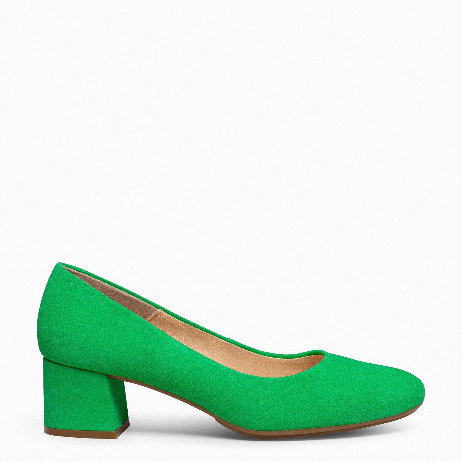 URBAN ROUND – GREEN suede leather low heels