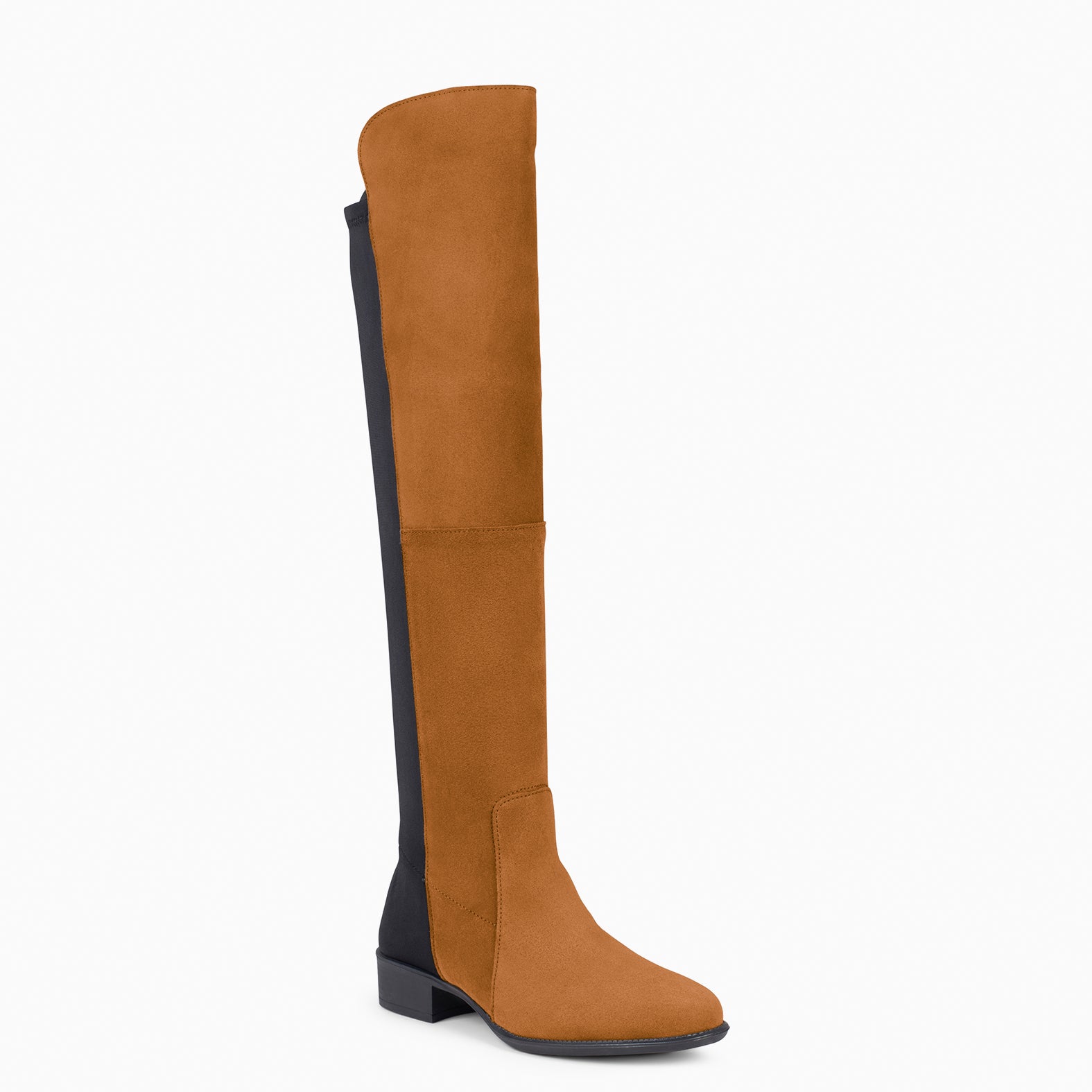 ELASTIC – CAMEL knee-high and low heel boot