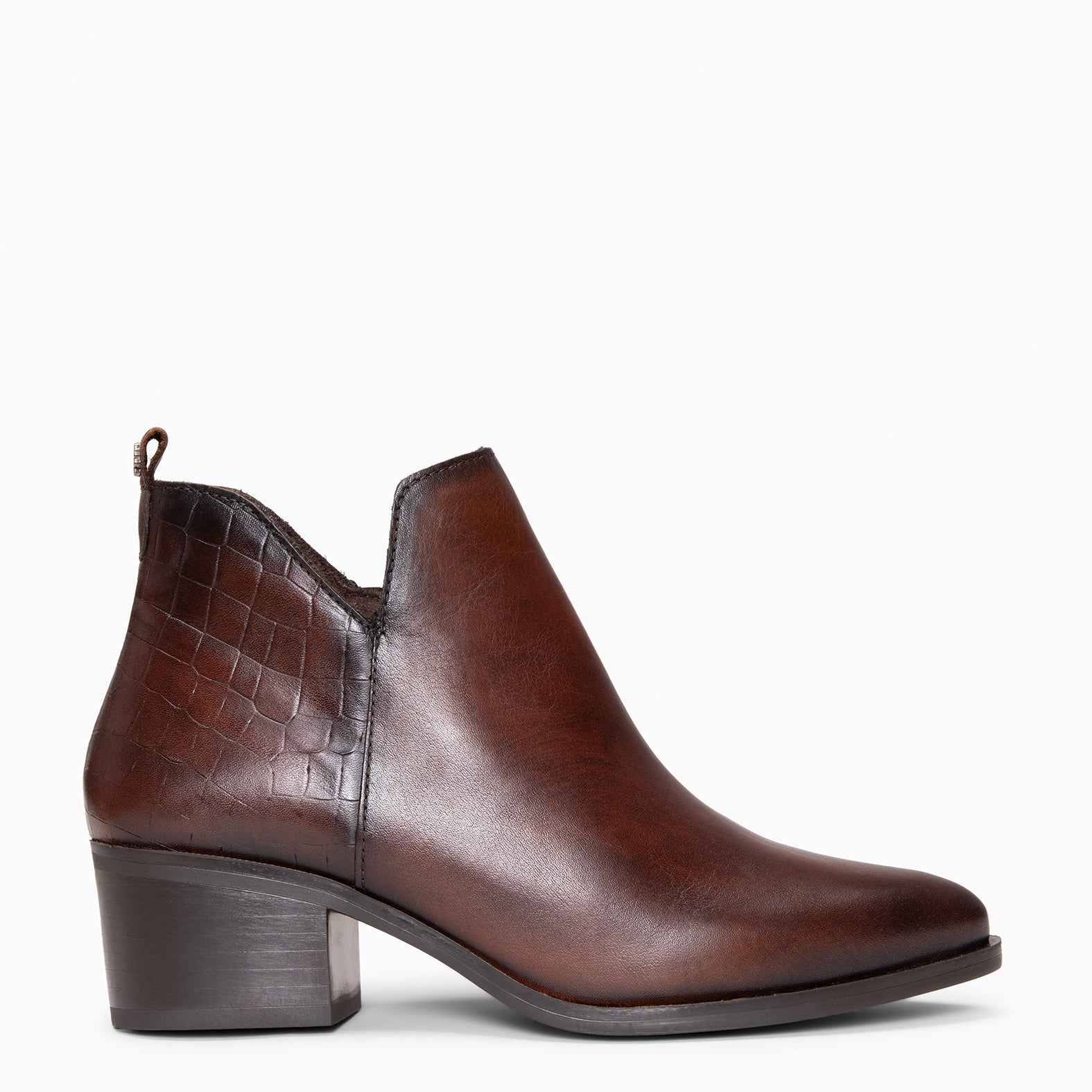 SHELLY - Bottines à talon en cuir double texture MARRON