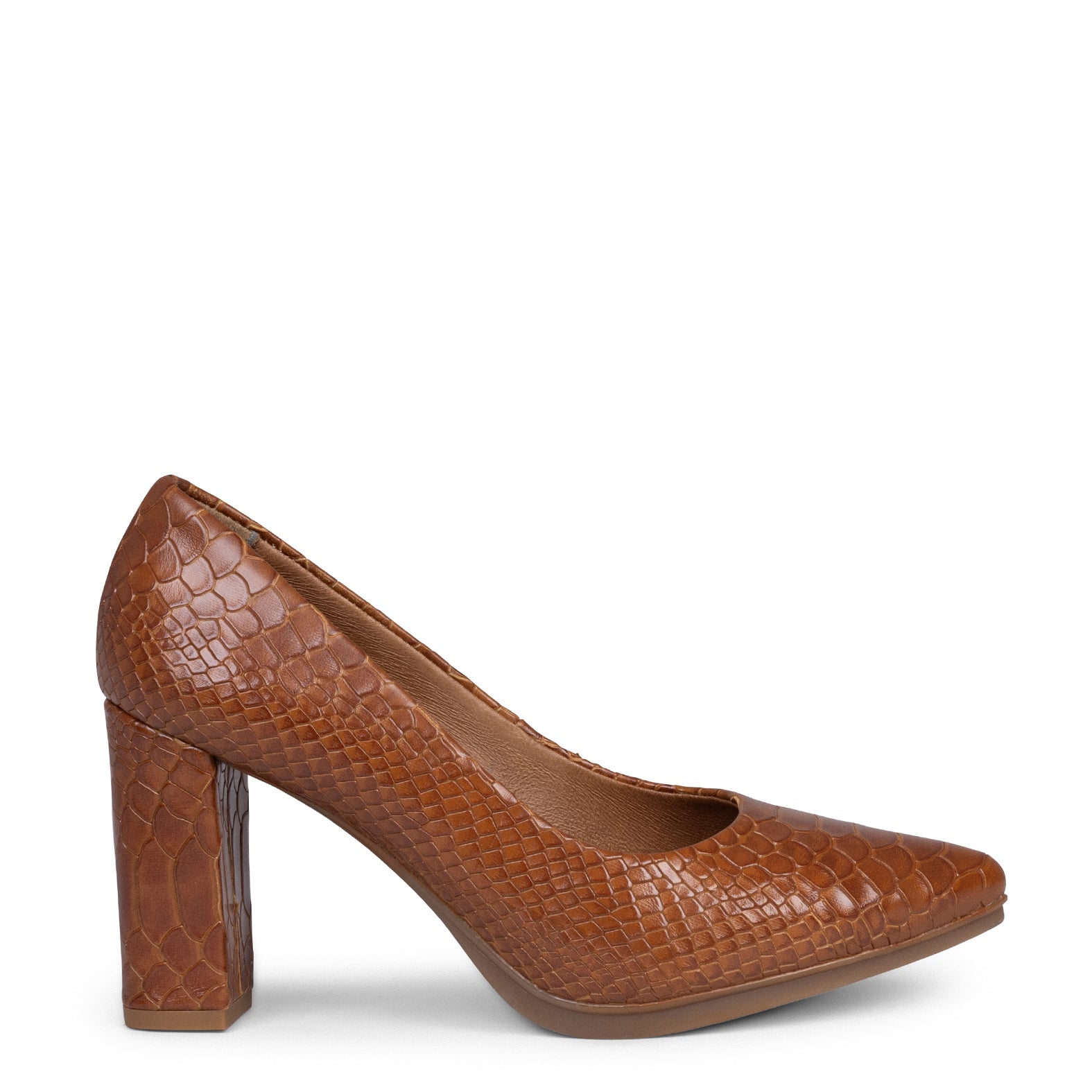 URBAN SAUVAGE – BROWN snake textured high heels