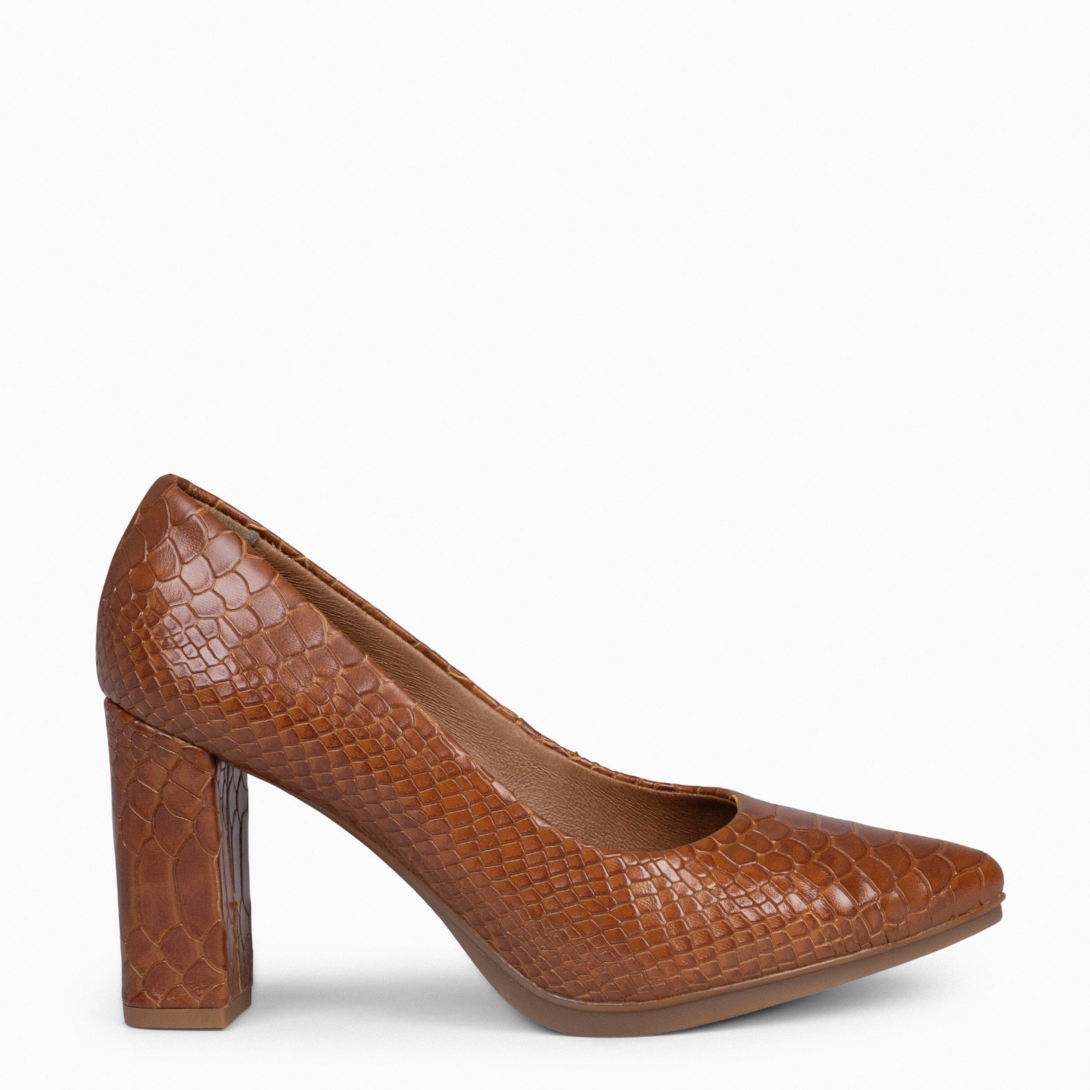 URBAN SAUVAGE – BROWN snake textured high heels