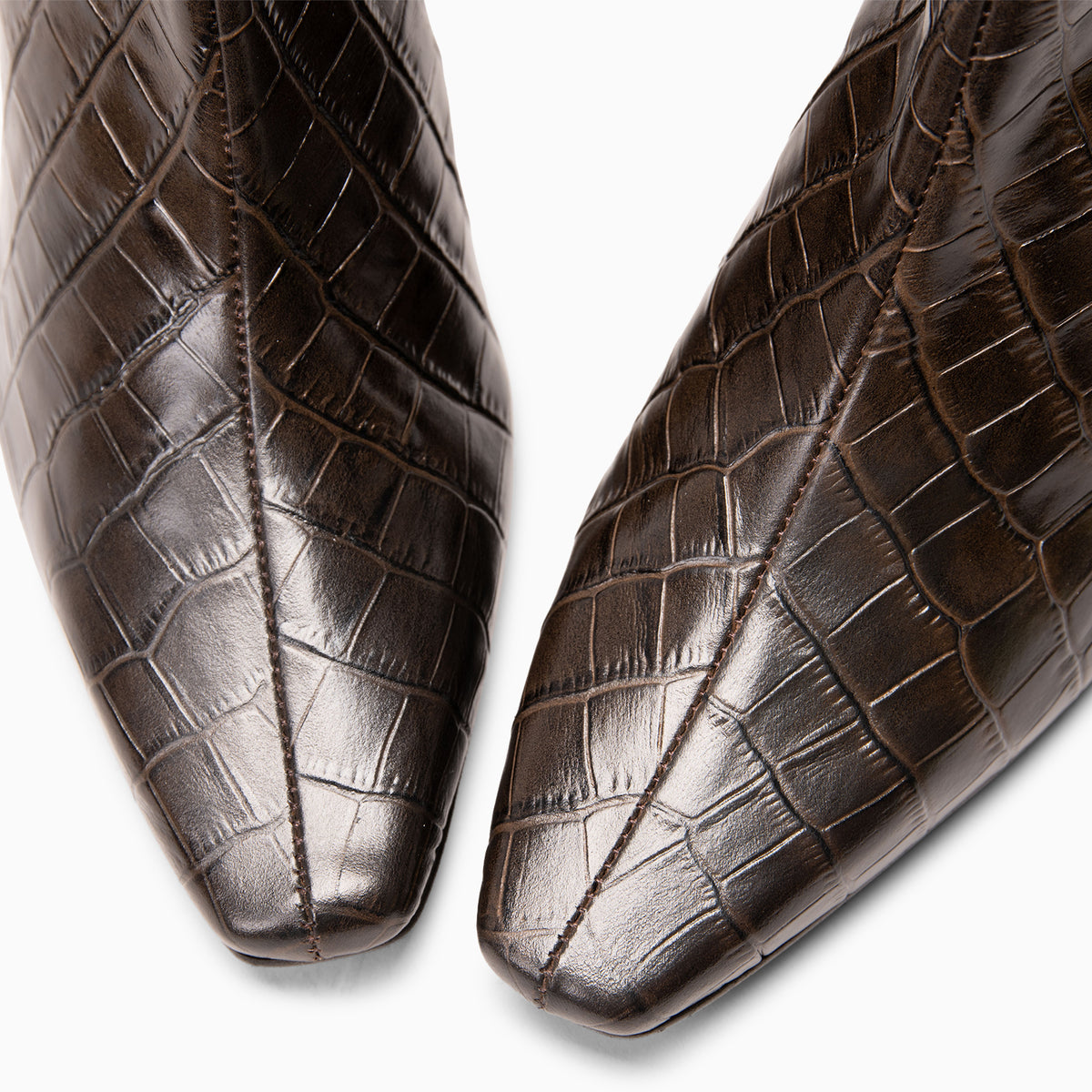 DUNDY - Bottines à talon fin en cuir effet CROCO MARRON