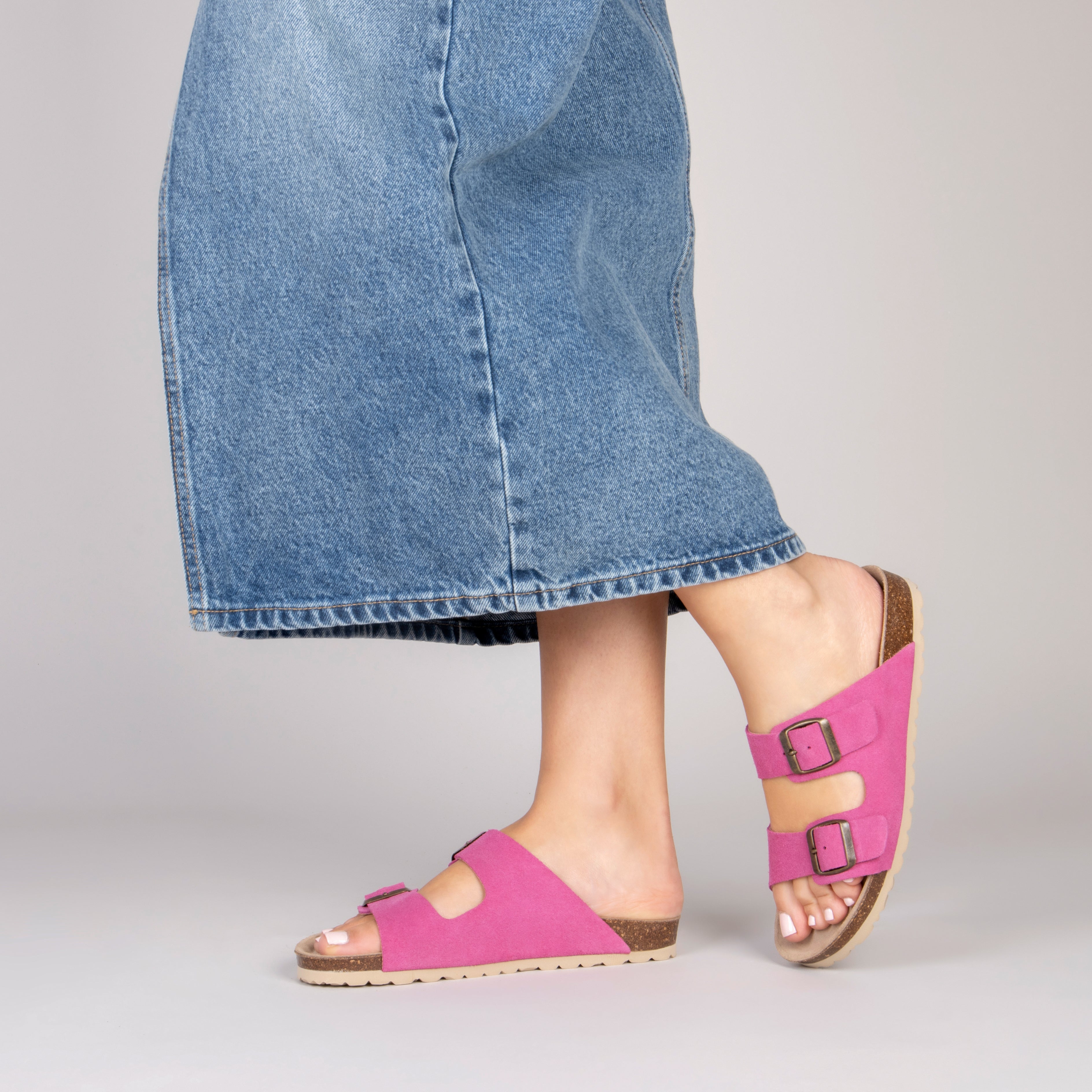 BORA - FUCSIA Flat sandal with double buckle