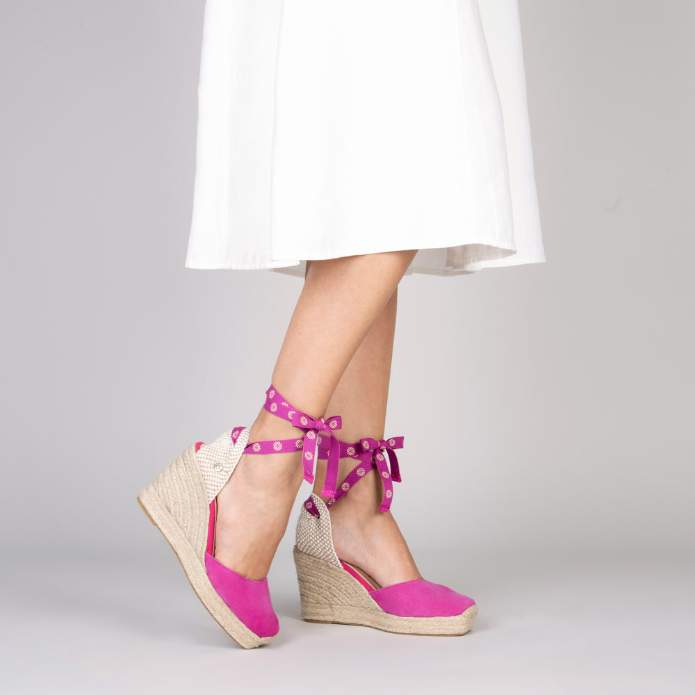 MOMBASA Cuñas de esparto con cinta FUCSIA miMaO
