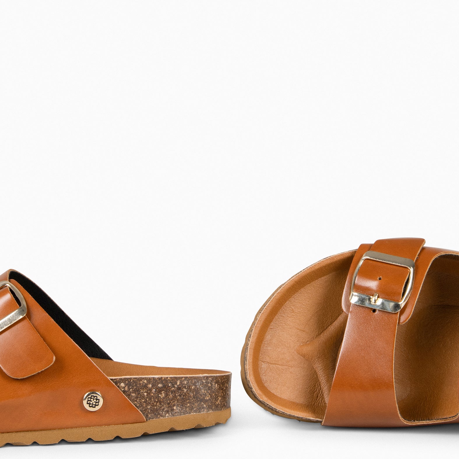 BALI – Sandales claquettes en liège et cuir CAMEL